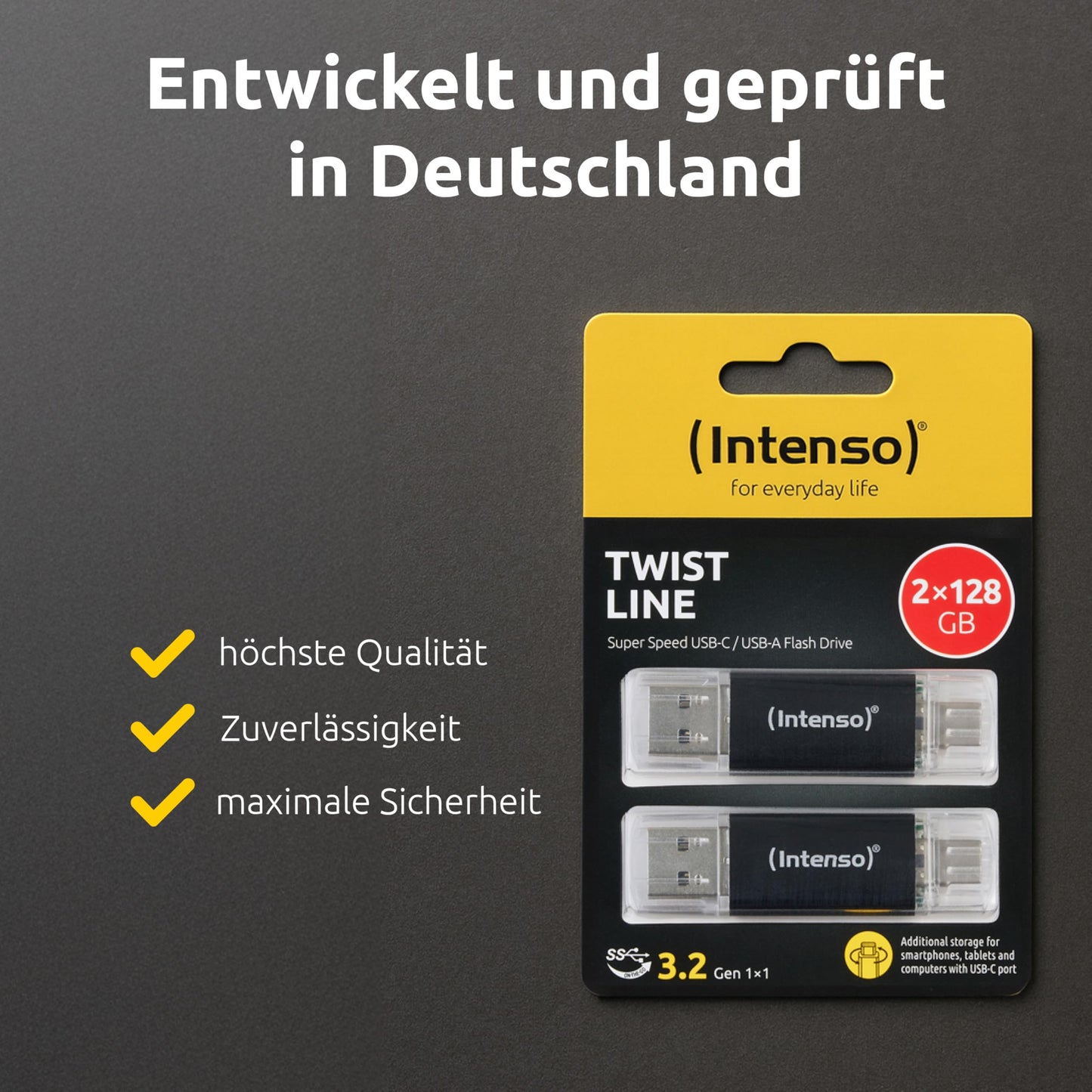 Intenso Twist Line Dual USB stick 2X 128GB - Super Speed USB 3.2 Gen 1x1 with up to 70 MB/s, USB-C and USB-A, anthracite - 3539495
