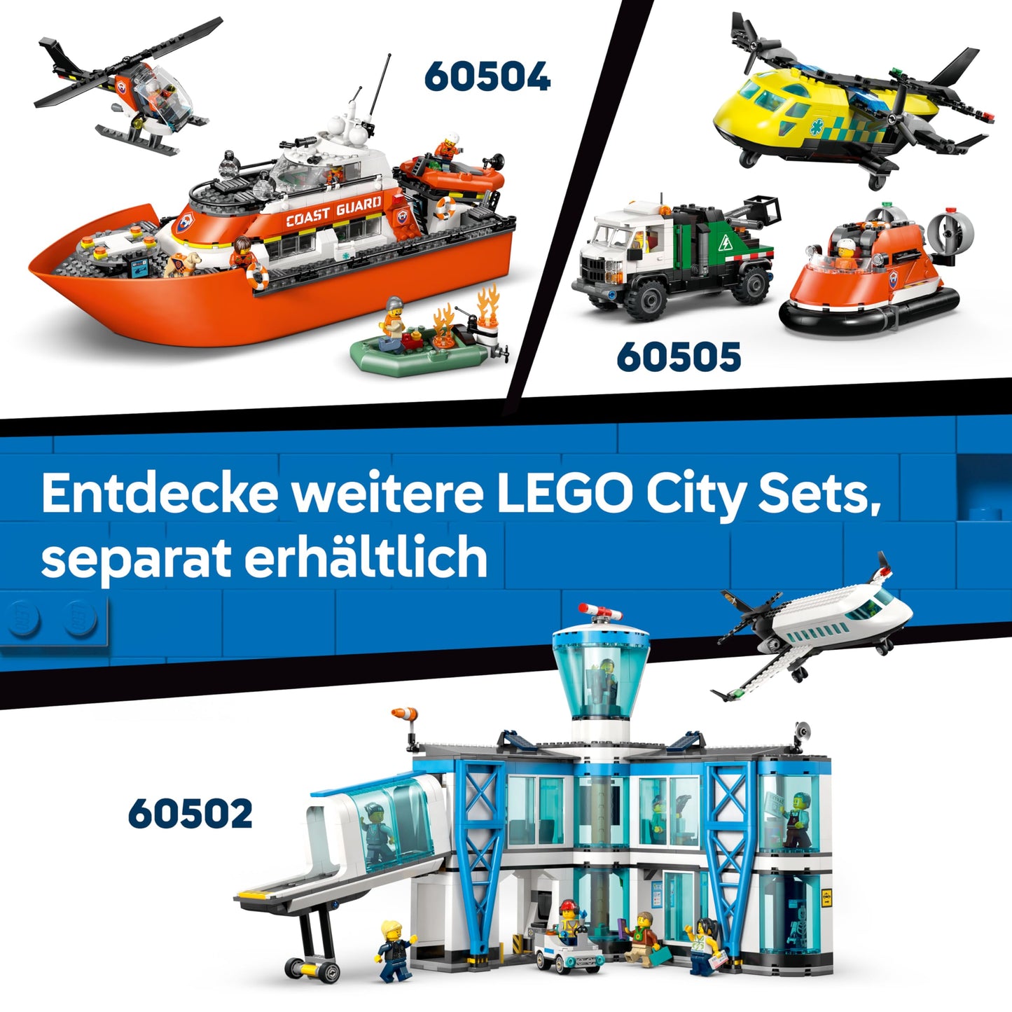 LEGO City Coast Guard Helicopter - Toy Emergency Vehicle - Model Building with Sliding Doors, Winch, 4 Minifigures and Shark Figure - Birthday Gift for Boys Ages 7 and Up - 60503