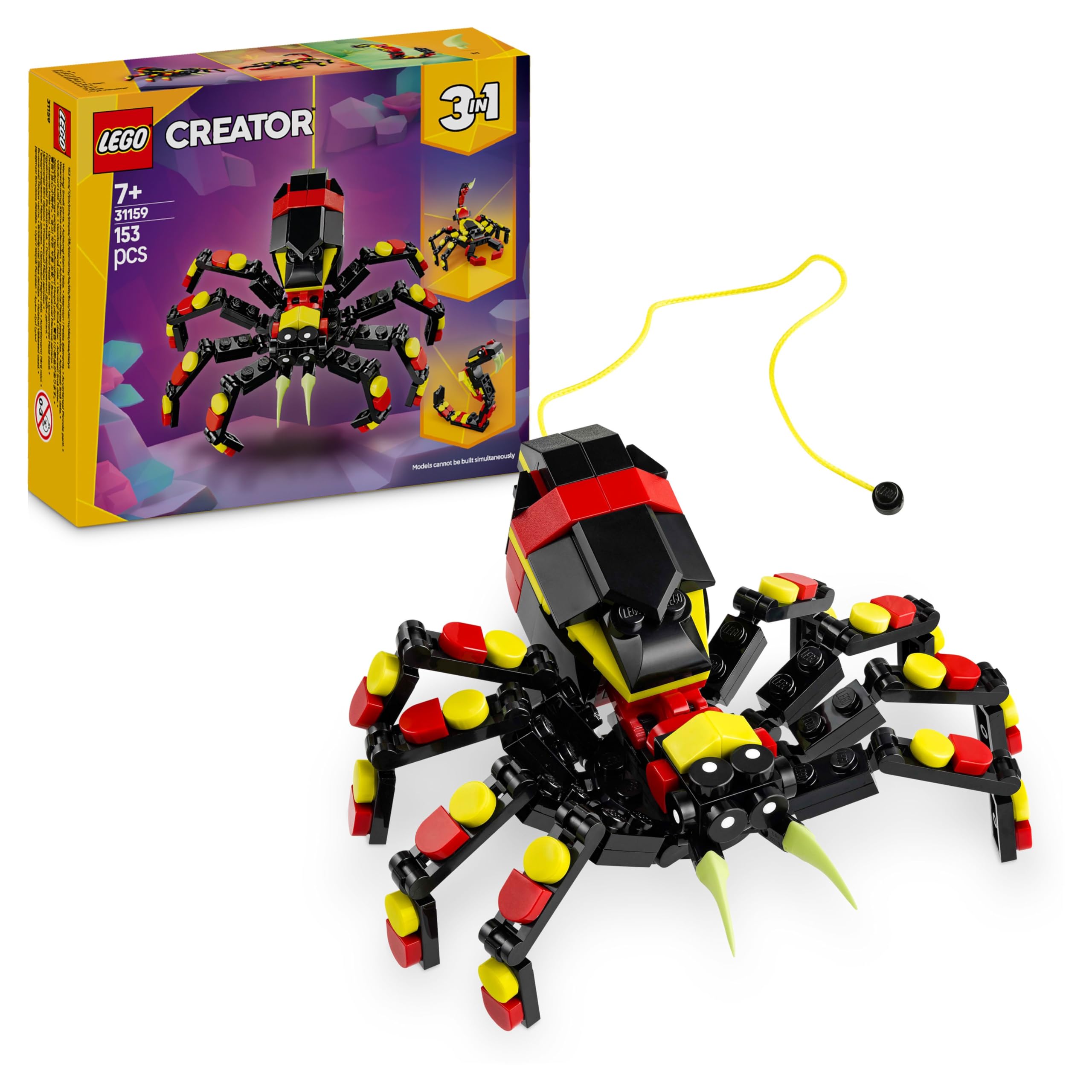 LEGO Creator 3in1 Wild Animals: Surprise Spider - Toy to convert into a scorpion figure or snake - Building set with 3 models - Gift for boys and girls aged 7 and up 31159