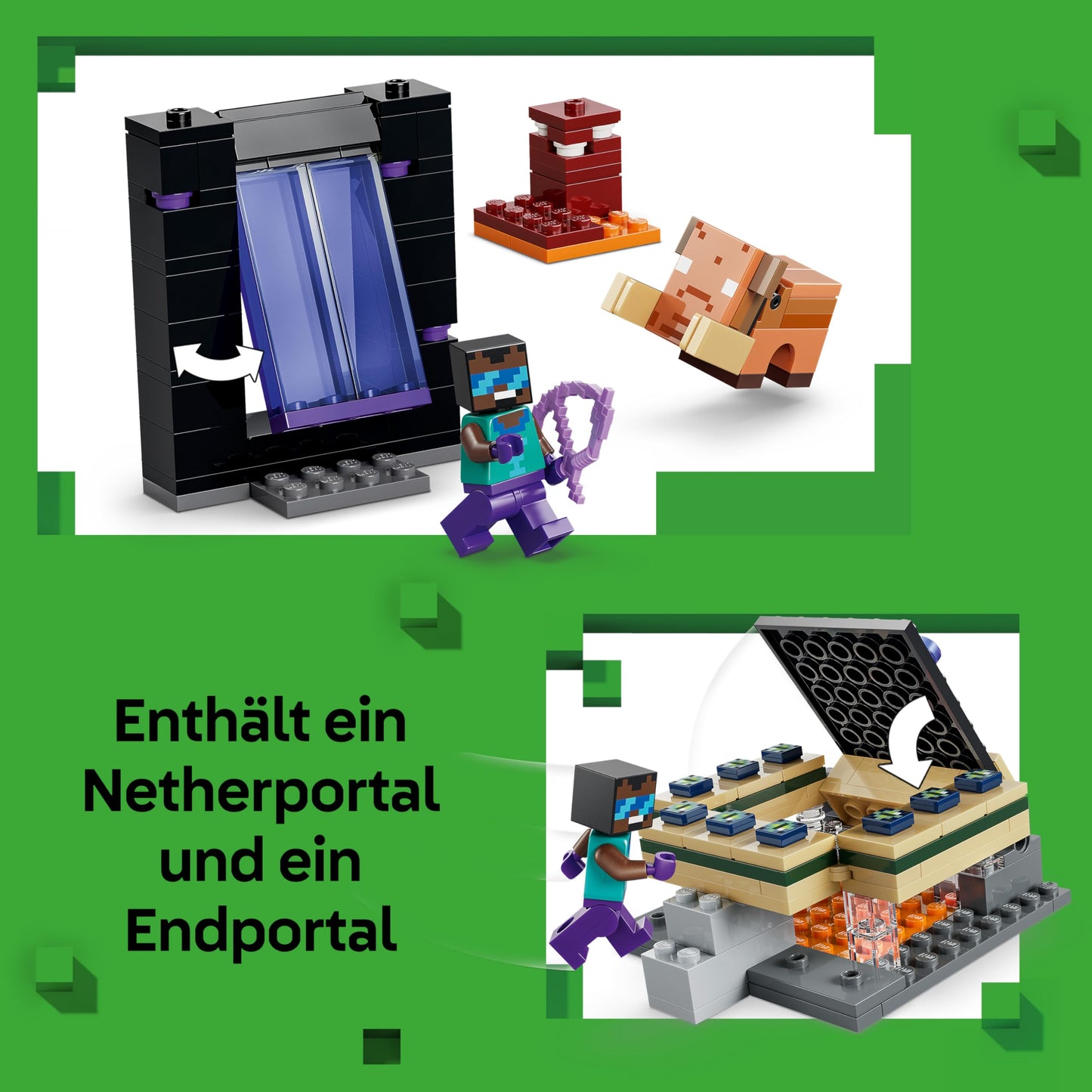 LEGO Minecraft Journey through Nether and End Portal - Children's toy with heroes, Enderman and Baby Hoglin figures - Set with Minecraft figure - Gamer gift for boys and girls aged 7 and up - 21584