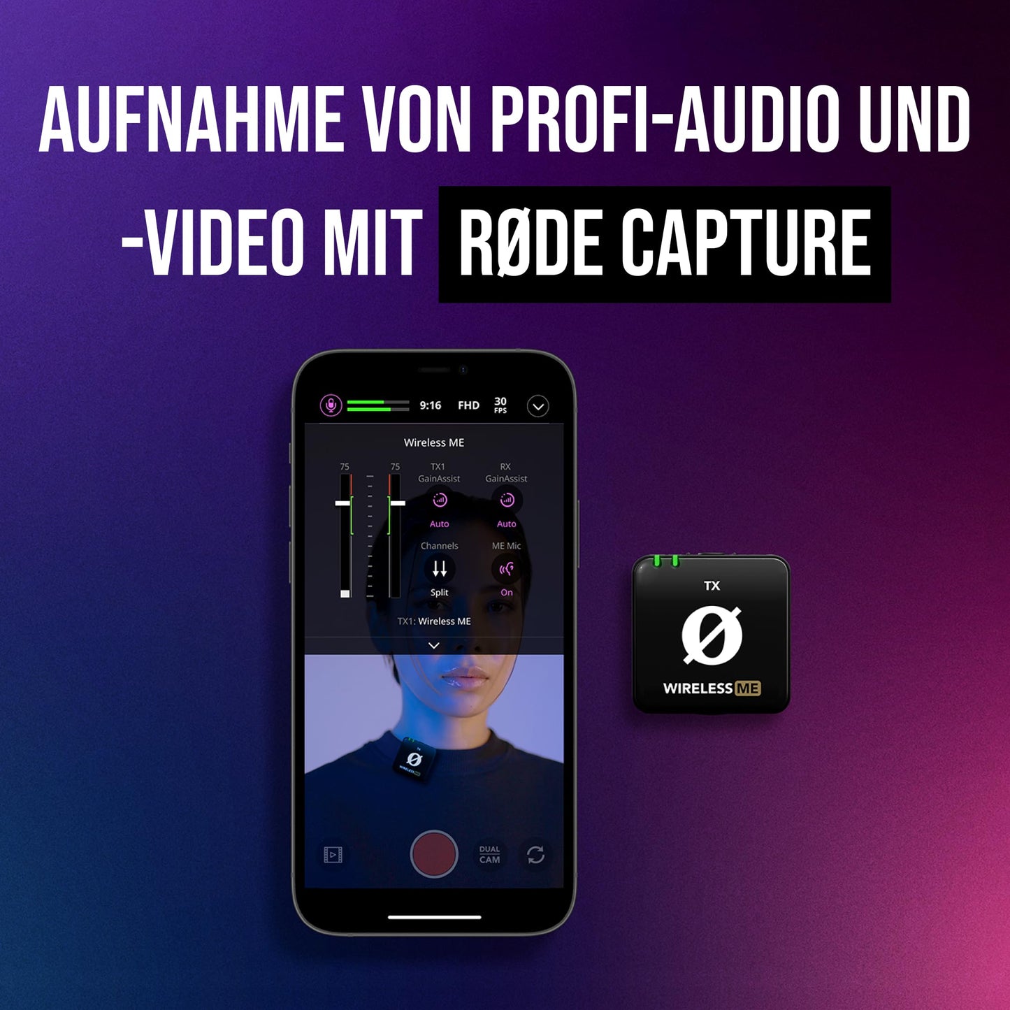 RØDE Wireless ME Dual Set: Compact wireless microphone system with GainAssist technology, integrated microphones and 100m range for filmmakers, interviews and content creation (Black) - WIMEDUAL