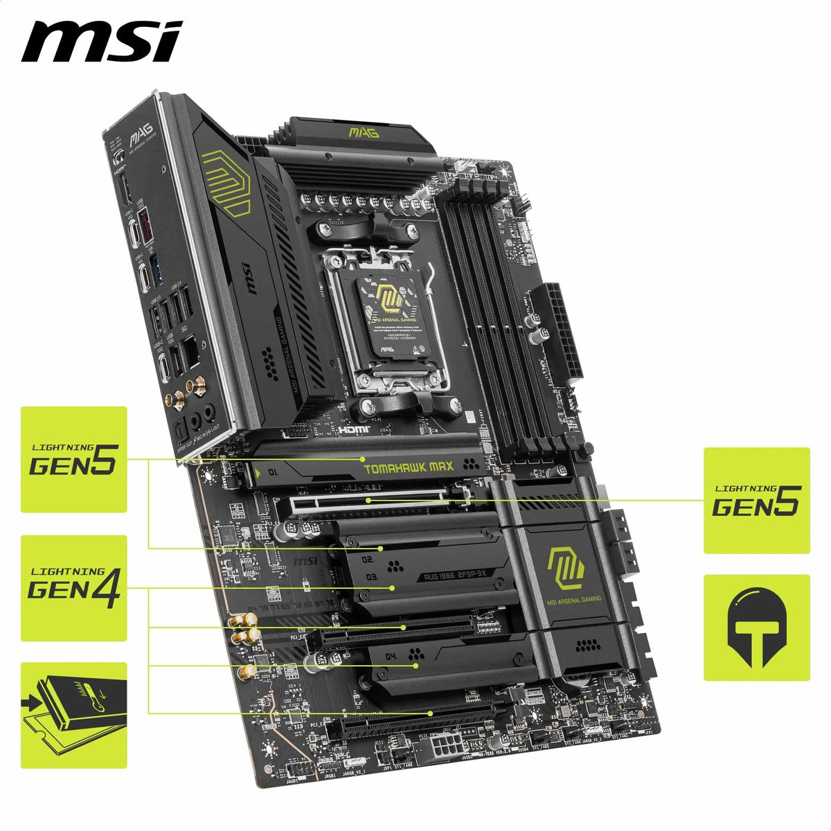 MSI MAG B850 Tomahawk MAX WiFi Motherboard, ATX - Supports AMD Ryzen 9000/8000/7000 processors, AM5-80A SPS VRM, DDR5 Memory Boost 8400+ MT/s (OC), PCIe 5.0 x16, M.2 Gen5, Wi-Fi 7, 5G LAN - 7E62-002R