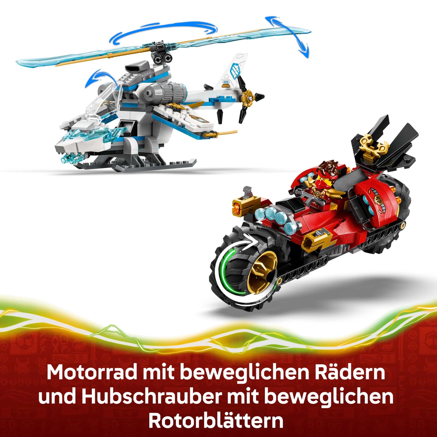 LEGO NINJAGO showdown at the tree house with the ninja bike - action toy with motorcycle, helicopter, 6 minifigures and swords - gift for boys aged 7 and up and fans - 71857