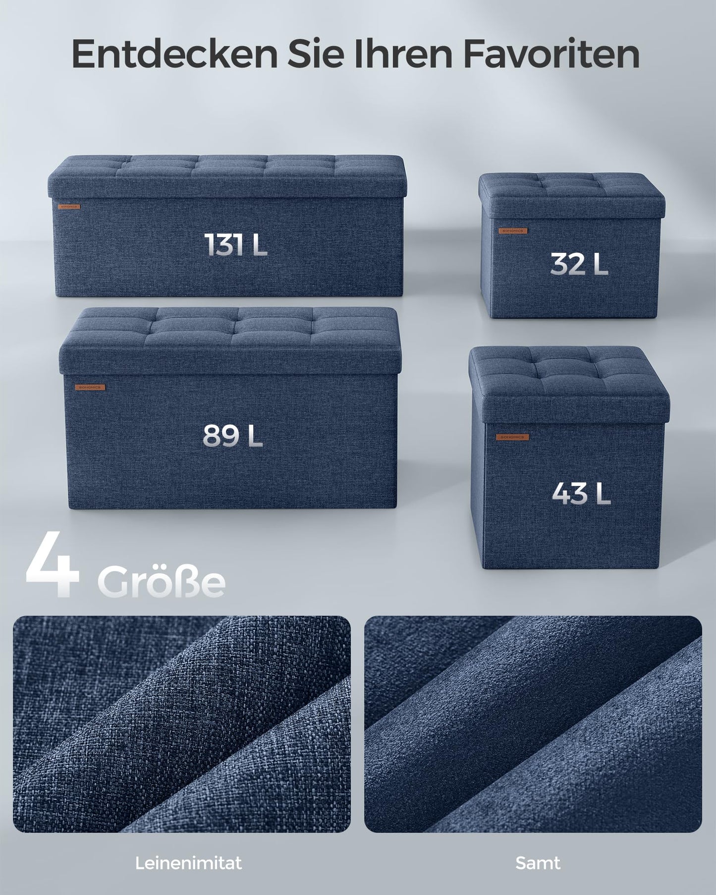 SONGMICS Stool with storage space, folding bench, 38 x 76 x 38 cm footstool, storage box, load capacity up to 300 kg, for living room, bedroom, hallway, midnight blue LSF47IN - SUPTMAX