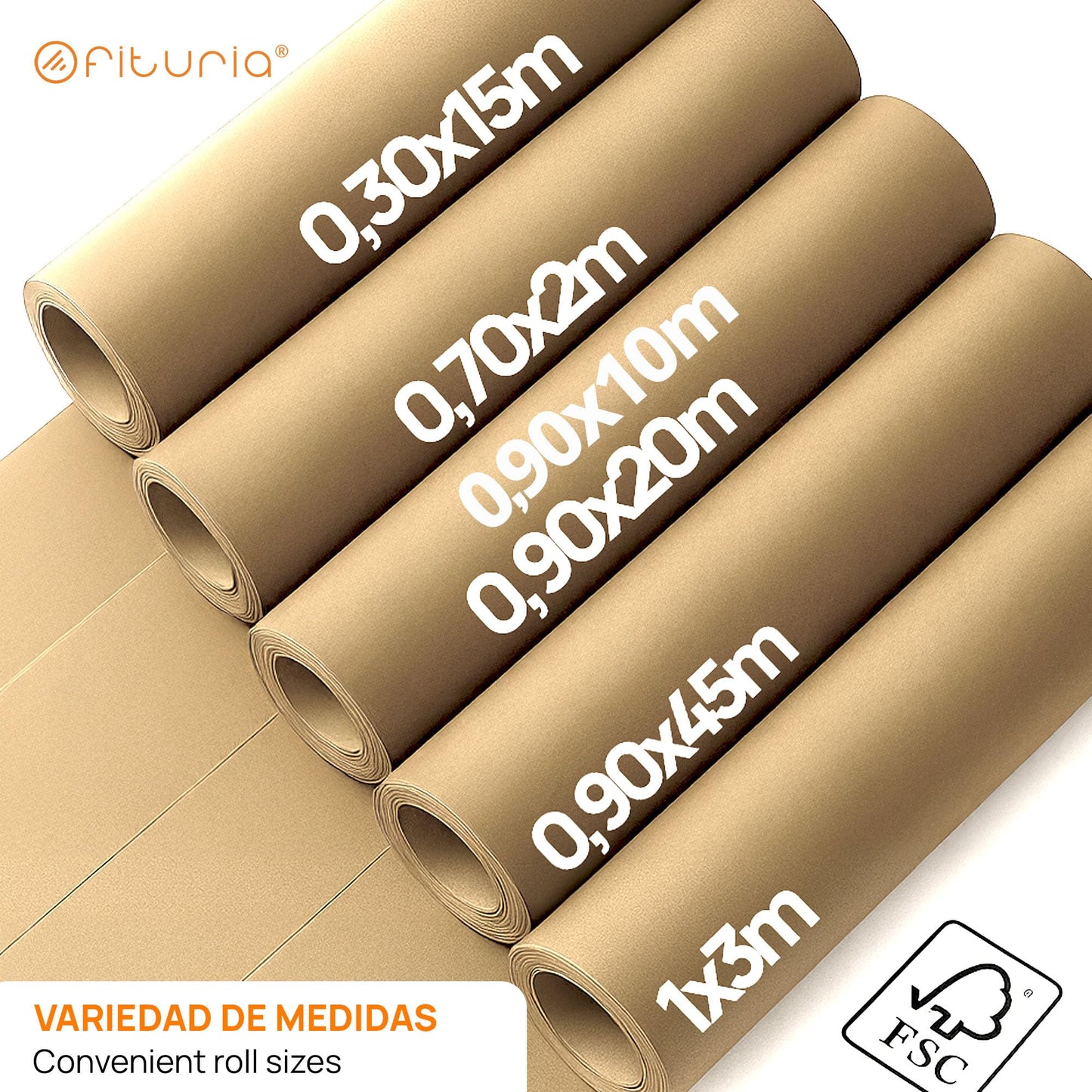 OFITURIA Natural Kraft Paper - Roll 1 × 5 m - 3 Rolls - Packaging Paper and Wrapping Paper - Craft Paper for DIY, Decoration and Sewing Patterns - Tear-Resistant and Easy to Cut - COM620-parent2