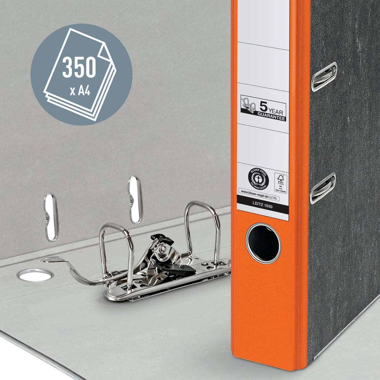 Leitz quality folders, pack of 20, the original, DIN A4 narrow file folder, 5 cm wide, cloud marble paper, recycled folder, Blue Angel, with 180° mechanics, highest stability, orange, 10505045 - 10505045-20
