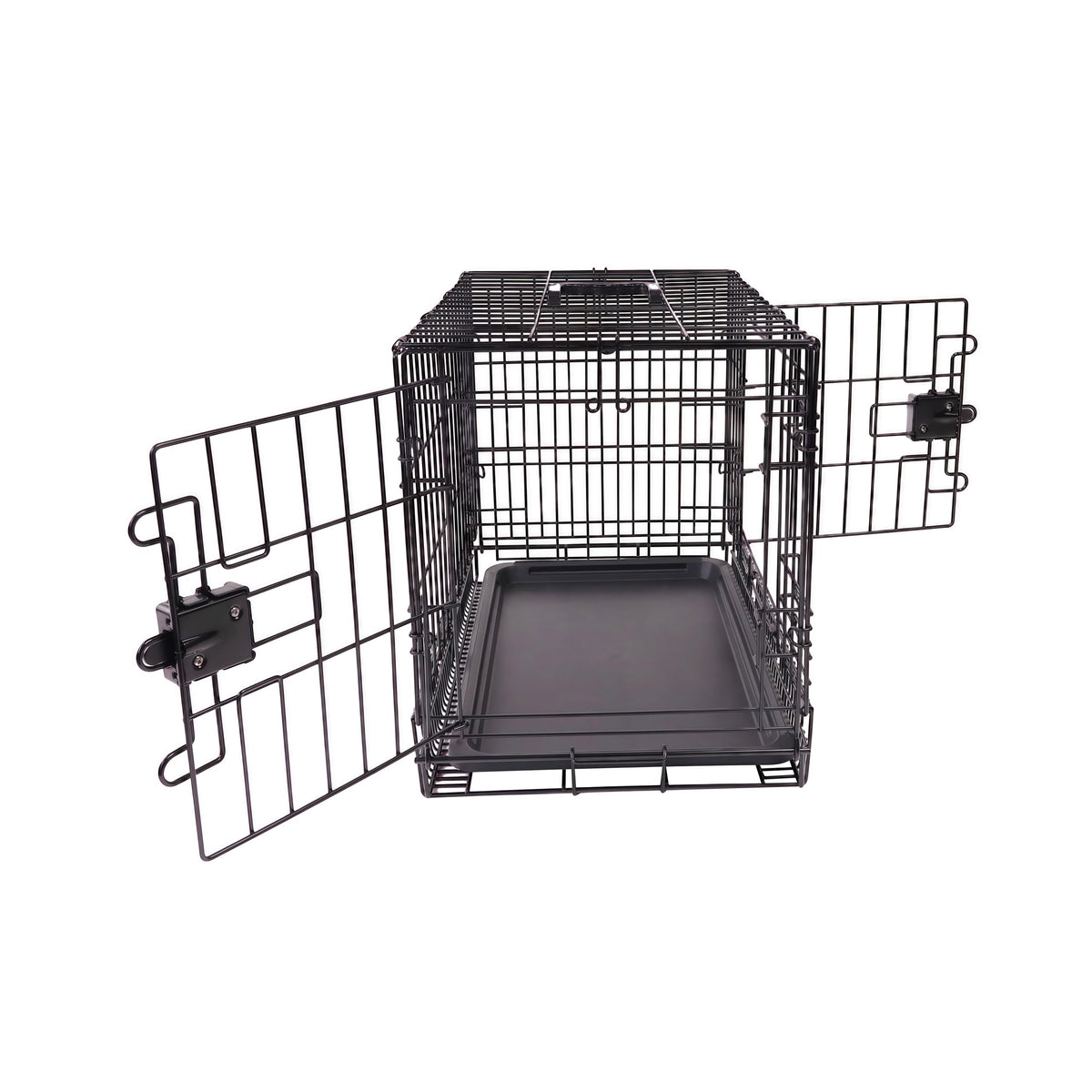 Amazon Basics Foldable Dog Cage made of Wire with Floor Tray, Double Door, Black, L 61 x W 46 x H 49 cm - 9001N-24B