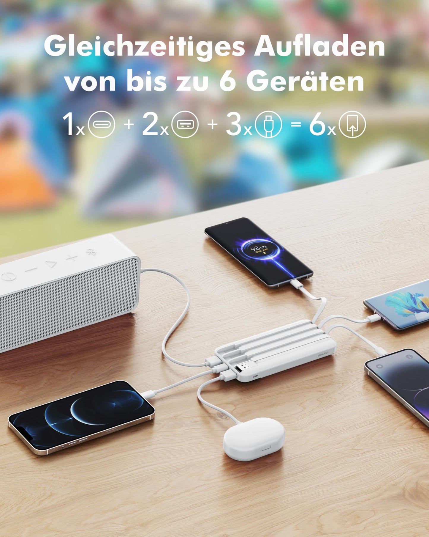 Charmast power bank, 22.5W power bank 20000mAh with 4 cables-white - C2065