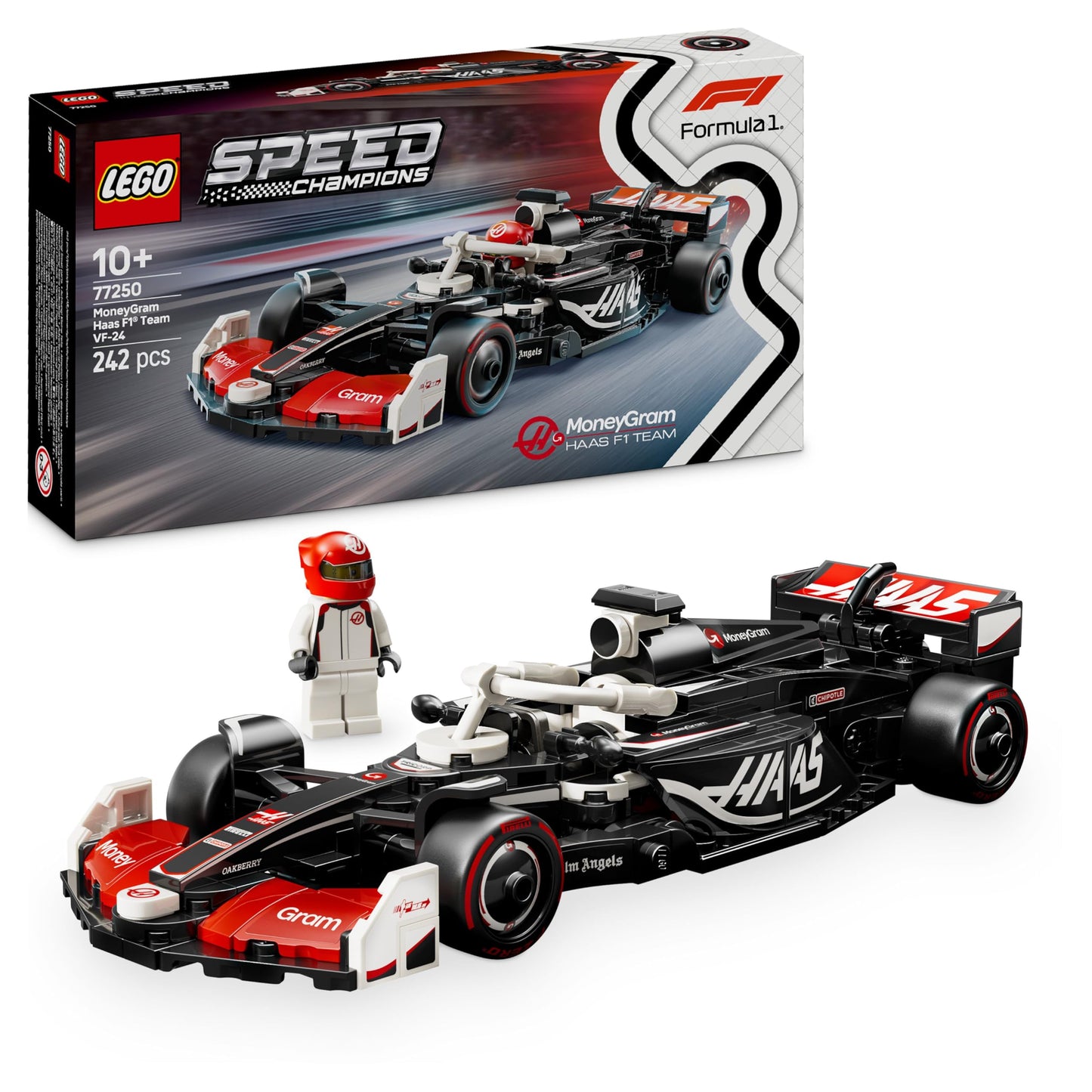 LEGO Speed Champions MoneyGram Haas F1 Team VF-24 racing car - toy with Formula 1 minifigure to collect - model and gift for boys and girls aged 10 and over and adult motorsport fans 77250