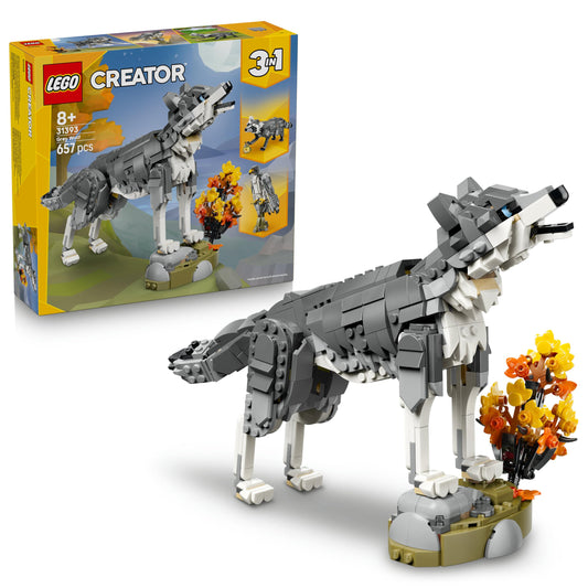 LEGO Creator Forest Animals: Wolf Toy - Animal Figure with 2 Building Options - Falcon or Raccoon - DIY Decoration for the Children's Room - Birthday Gift for Girls & Boys Ages 8 and Up - 31393