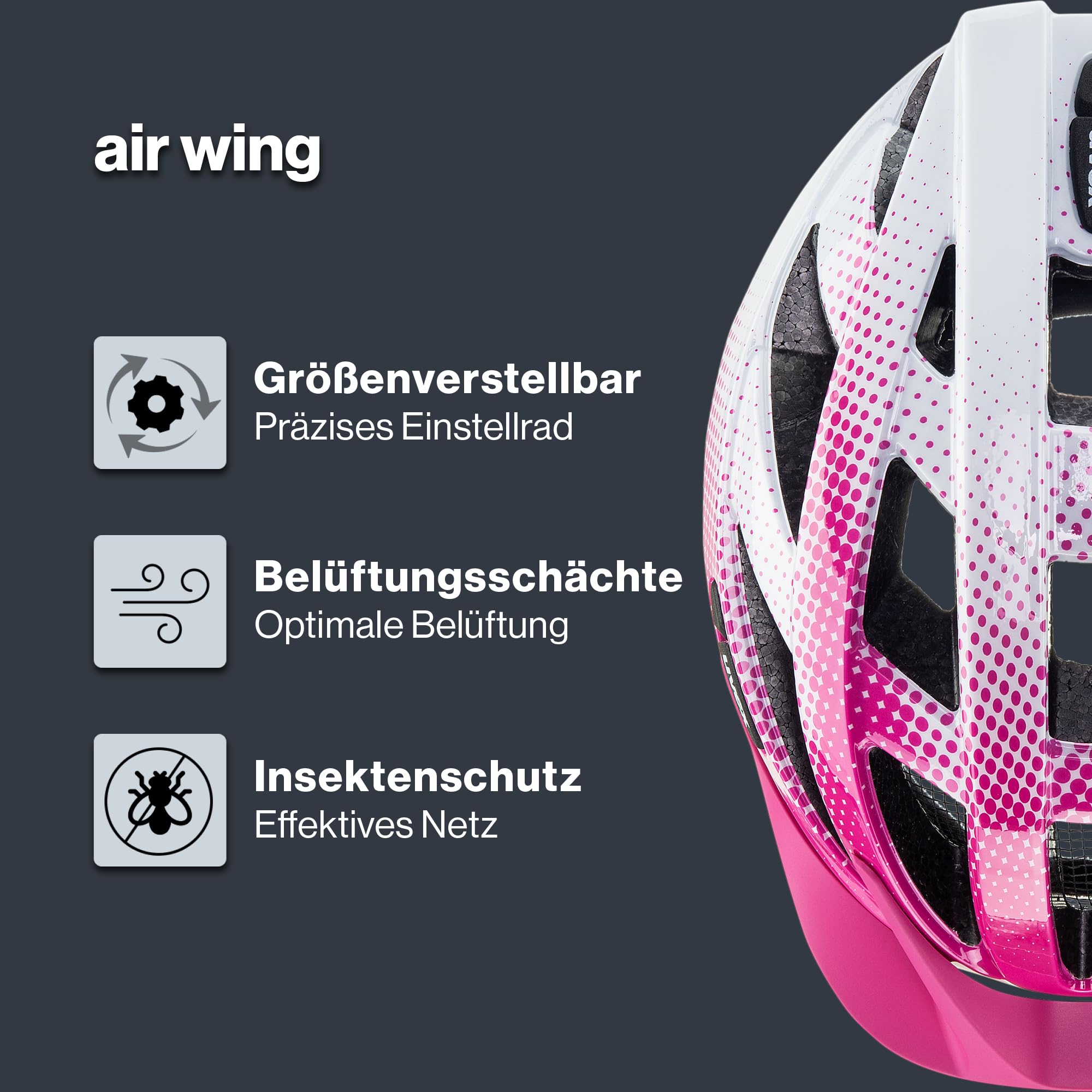 uvex air Wing - Lightweight bicycle helmet for men and women - individual size adjustment - pink-white - 52-57 cm - S413426