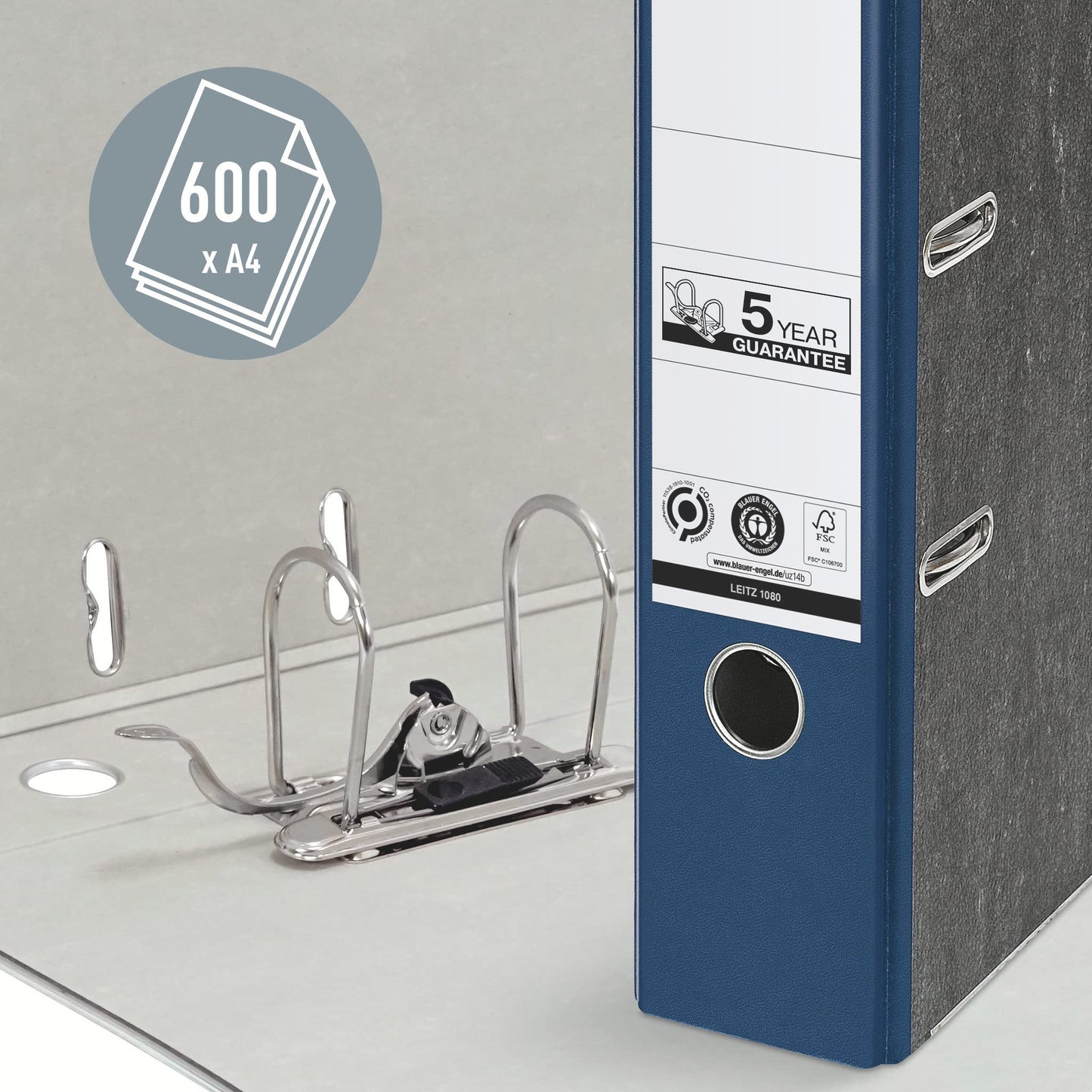 Leitz quality folders 180°, pack of 20, A4, cardboard, 8 cm spine width, cloud marble paper, blue spine, 10805035 - 10805035-20
