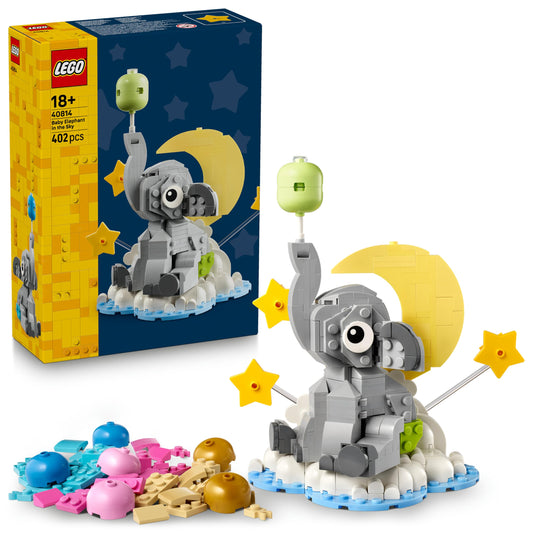 LEGO floating baby elephant - building set for adults - model building with animal figure and accessories as room decoration - birth gift idea for parents - 40814