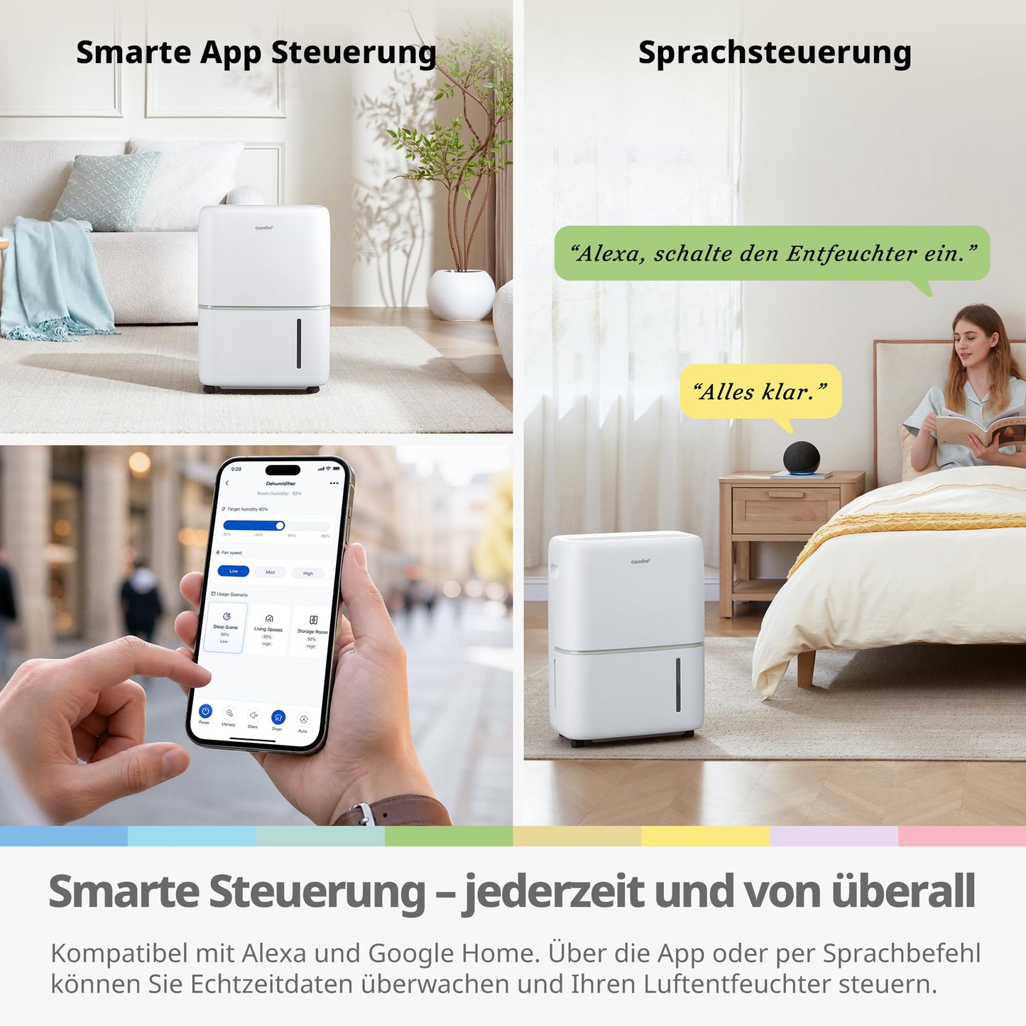 Comfee dehumidifier 16L/24h, room size approx. 80m³ (32m²), APP-enabled, smart mode, timer 24H, water tank 5L, against moisture, CDDKE-16DEN7 (EU) - CDDKE-16DEN7(EU)