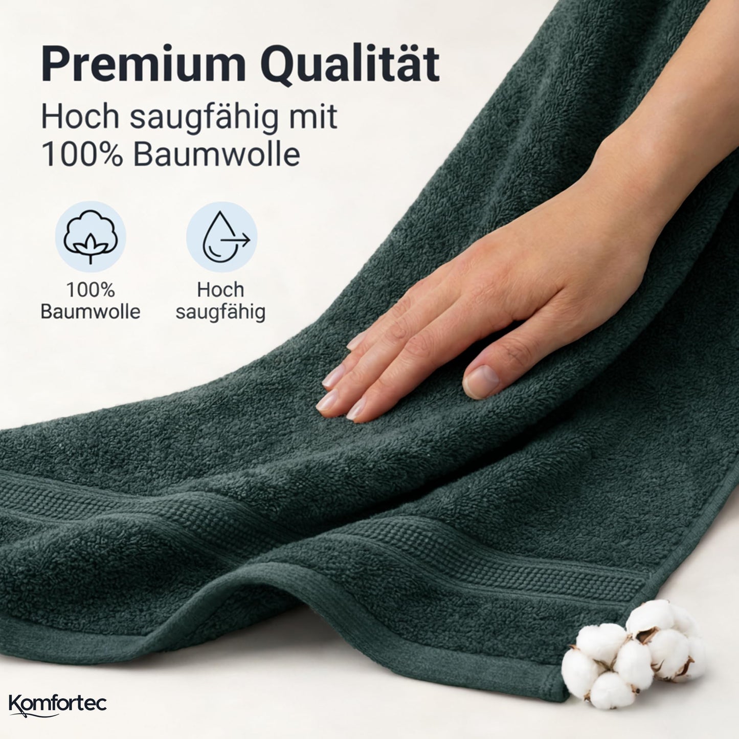 Komfortec set of 8 towels, 4 bath towels 70x140 cm & 4 hand towels 50x100 cm, 100% cotton terry cloth, fluffy and absorbent, dark green - 4er-50x100-und-4er-70x140-dunkelgrun-amz