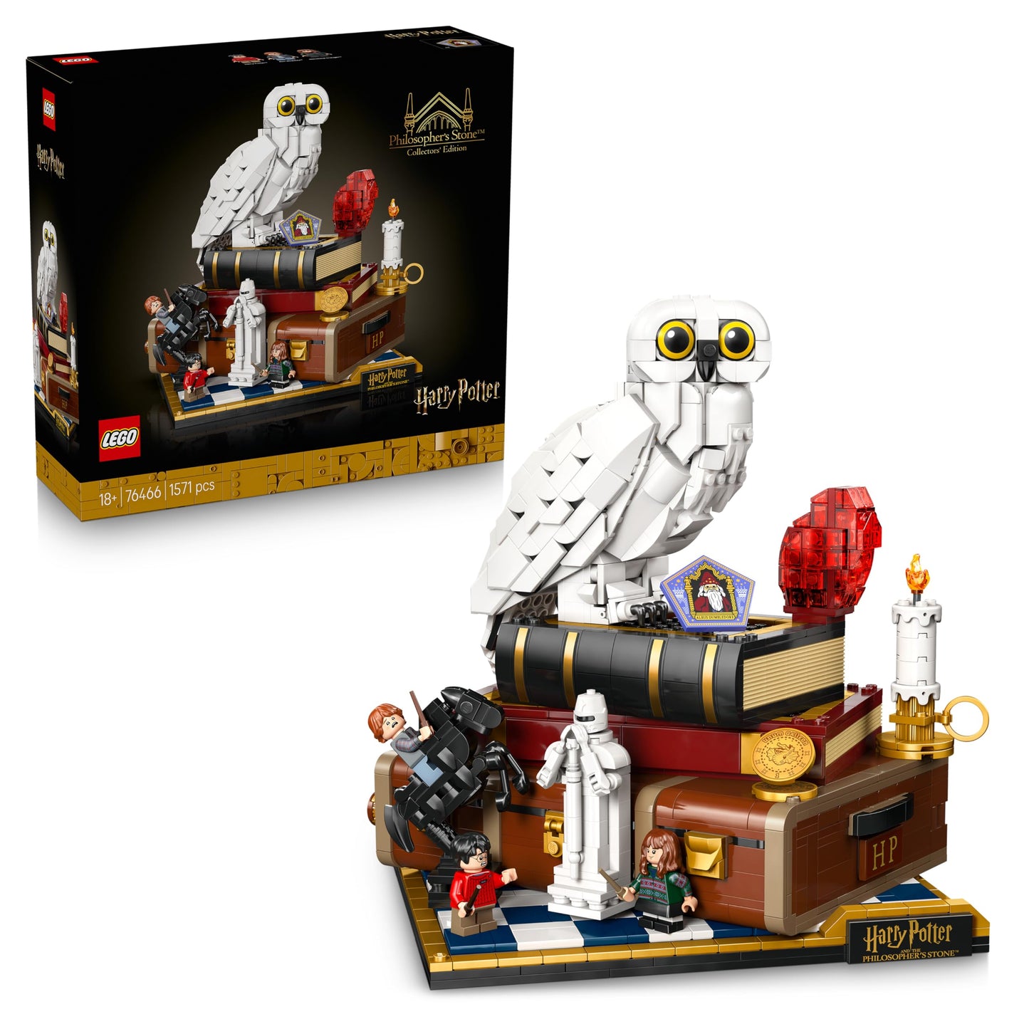 LEGO Harry Potter Philosopher's Stone - Collector's Edition - DIY Decoration - Model Building with Miniature Film Scenes - Hedwig Owl Figure, 3 Minifigures - Gift for Men, Women and Fans - 76466