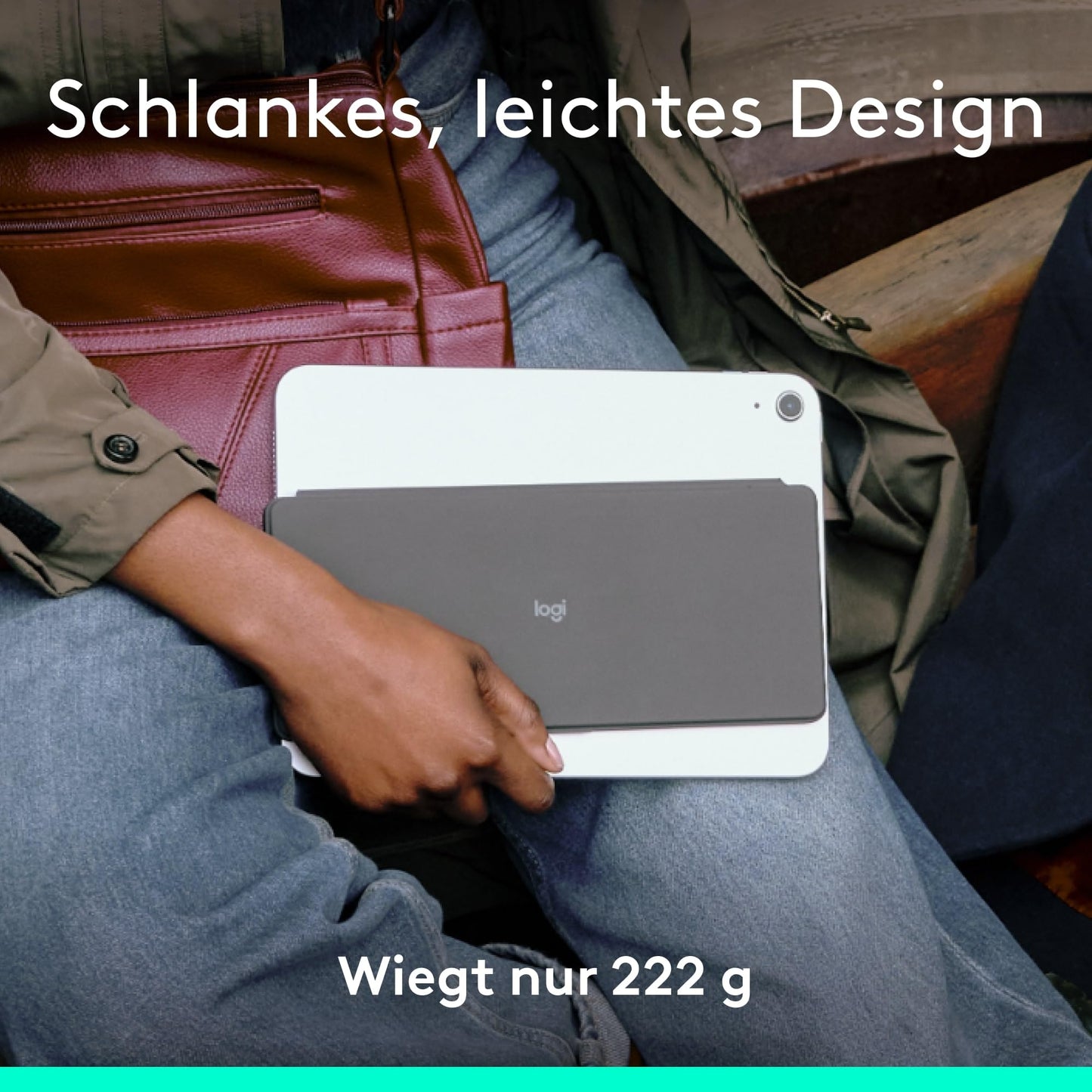 Logitech Keys-to-Go 2, mobile wireless keyboard for iPad with integrated protective cover, slim and compact, for iPad, iPhone, Mac and Apple TV, easy device switching, DEU QWERTZ layout - gray - 920-013004