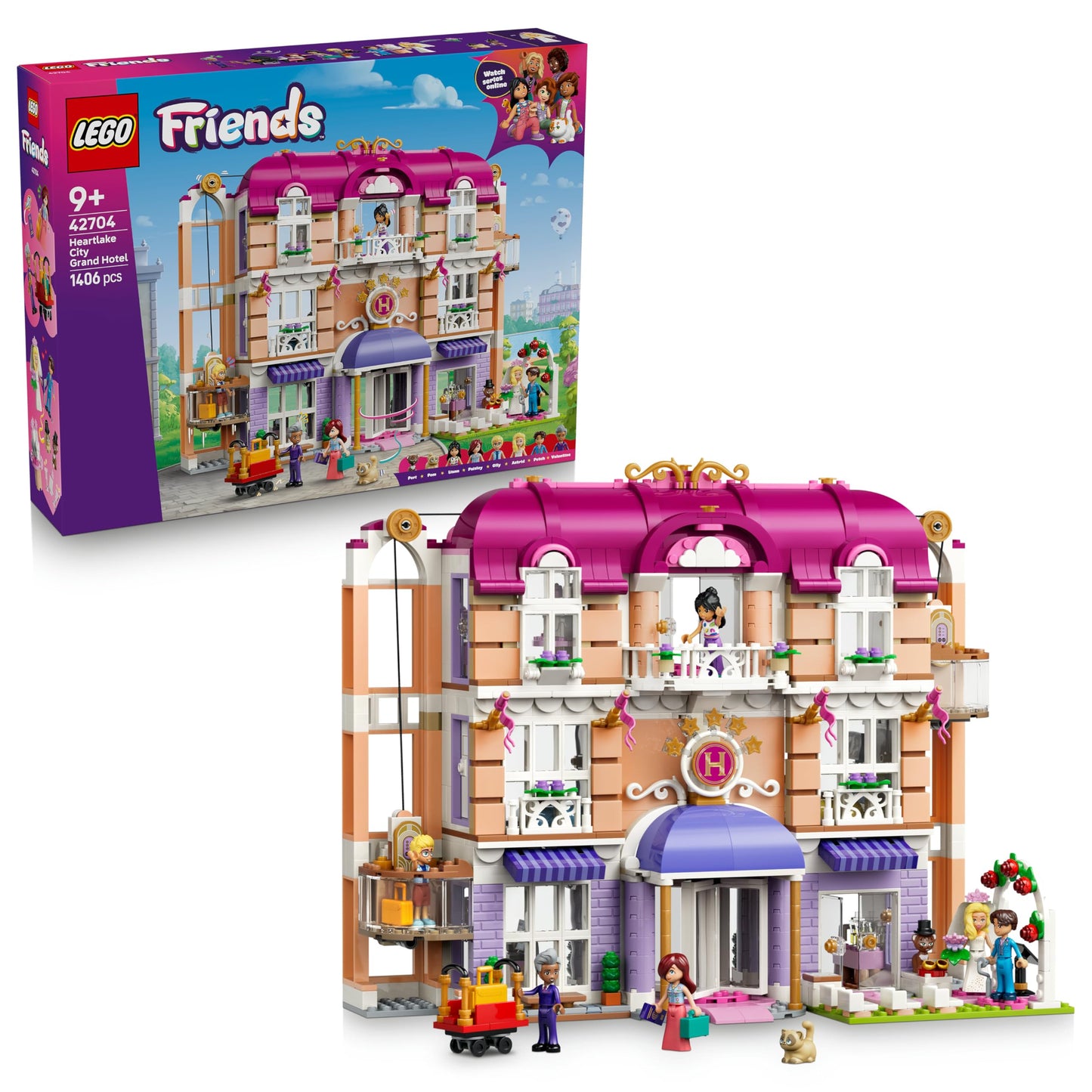 LEGO Friends The Grand Hotel of Heartlake City - Miniature model with 6 minifigures, 2 animal figures & accessories - Children's room decoration - Gift idea for girls aged 9 and up - 42704
