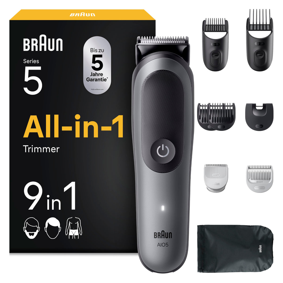 Braun Multigroom All-in-One Series 5, set de tăiere 9 în 1 5, AIO5545, gri