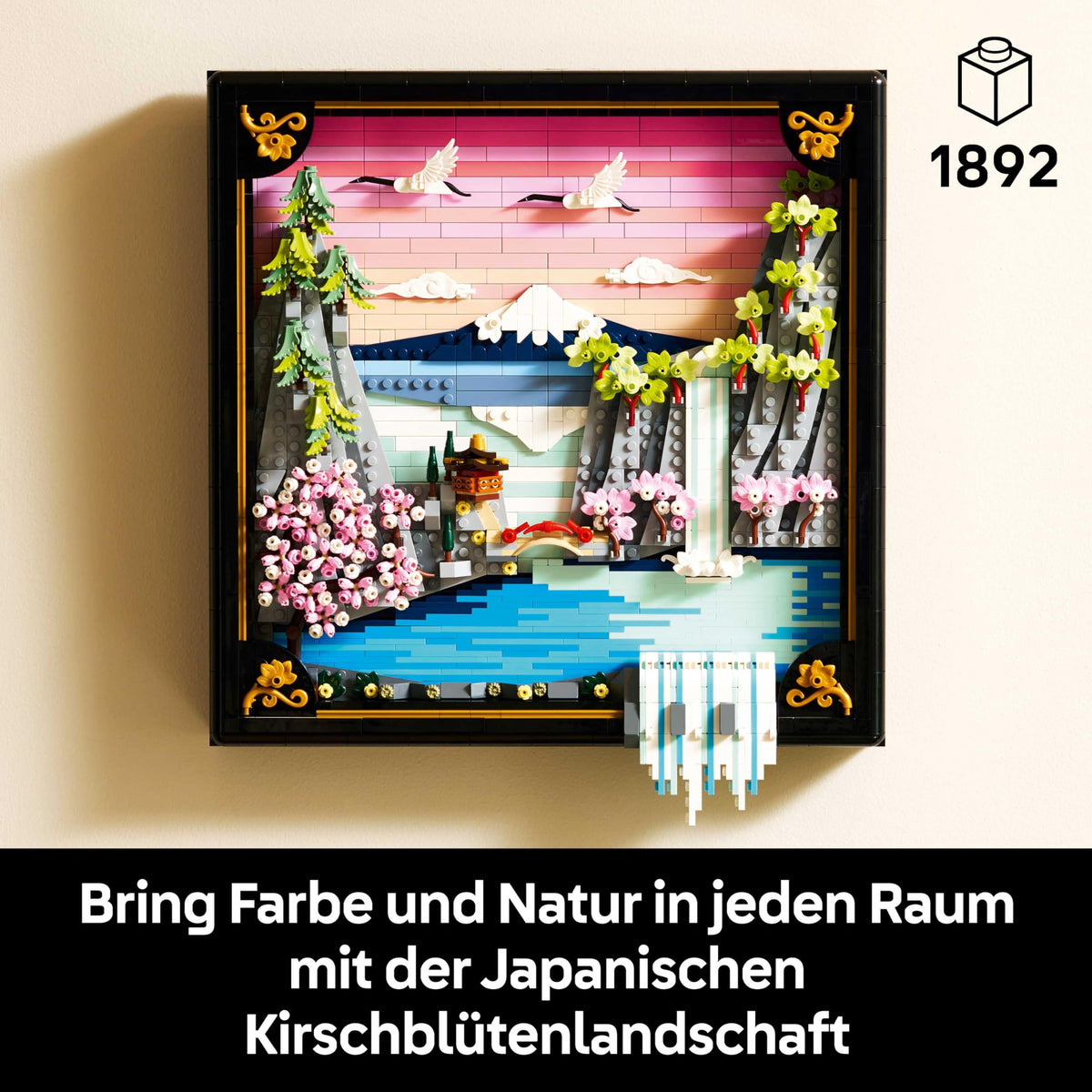 LEGO Art Japanese Cherry Blossom Landscape - DIY Set - Building Set for Adults - 3D Wall Art in a Frame featuring Mount Fuji, Sakura (Cherry Blossoms), and Waterfall - Gift for Men and Women - 31218