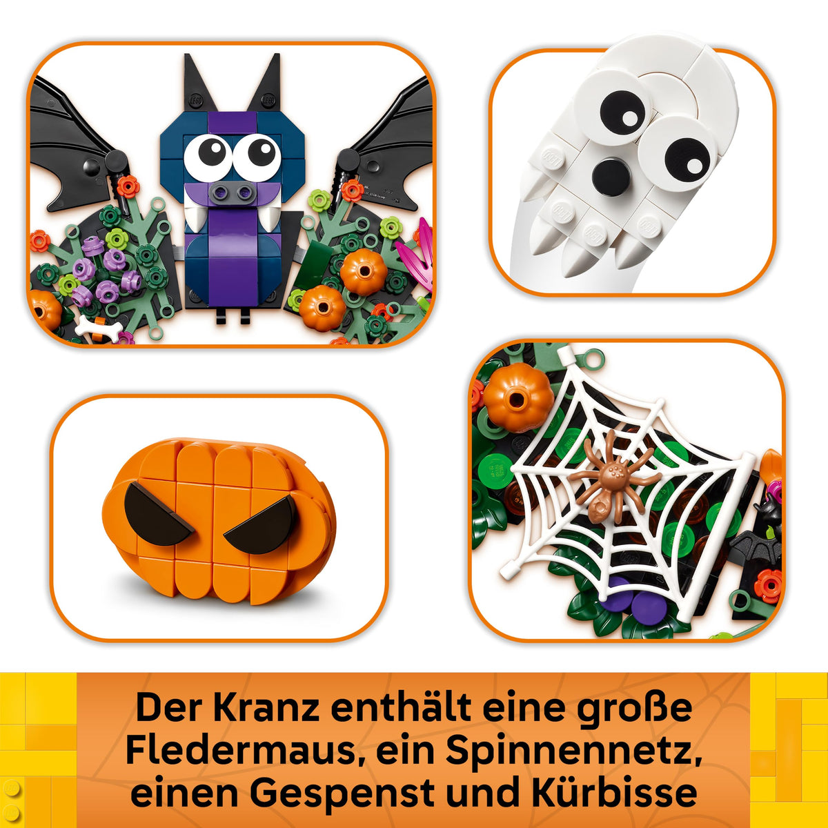 LEGO Halloween wreath model kit - with bats, ghosts and spider web - wall decoration - Halloween building toy gift for girls, boys and teenagers aged 12 and over - 40825