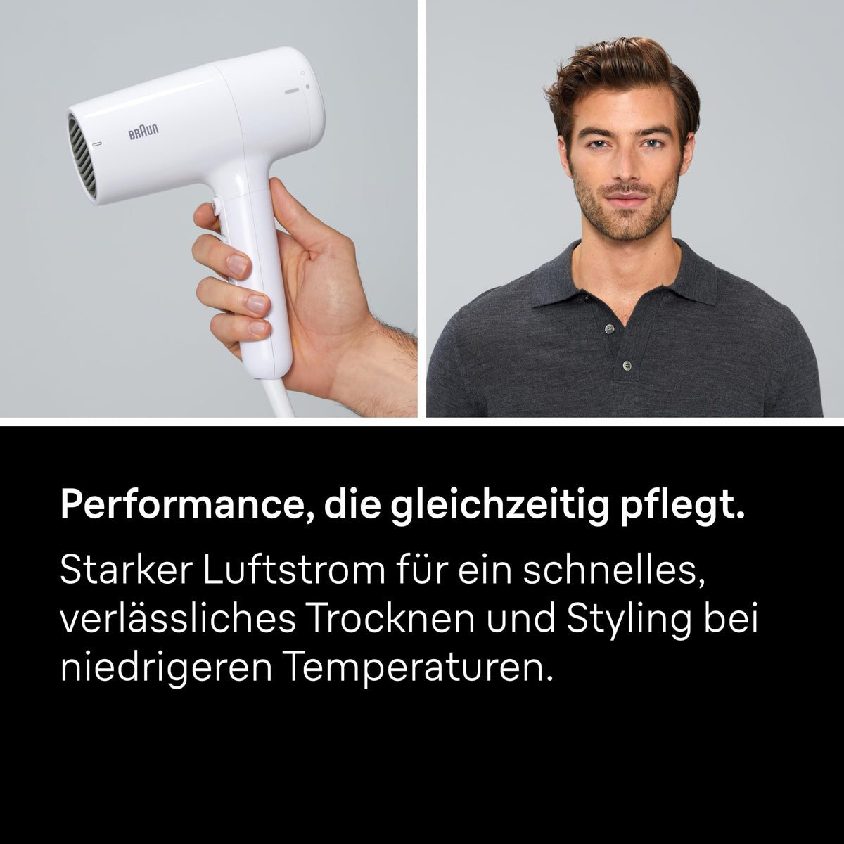 Braun Hair Dryer HD2.1 – Lightweight hair dryer with styling nozzle for all hair types, 2100 W, 3 heat settings and 2 speeds, White, BRHD210E