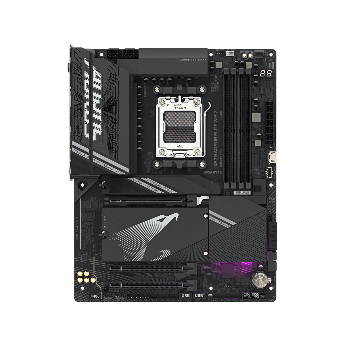GIGABYTE X870 AORUS Elite WIFI7 Mainboard - Supports AMD Ryzen 9000 CPUs, 16+2+2 Phase VRM, up to 8000MHz DDR5 (OC), 3xPCIe 5.0 + 1xPCIe 4.0, Wi-Fi 7, 2.5GbE LAN, USB 4