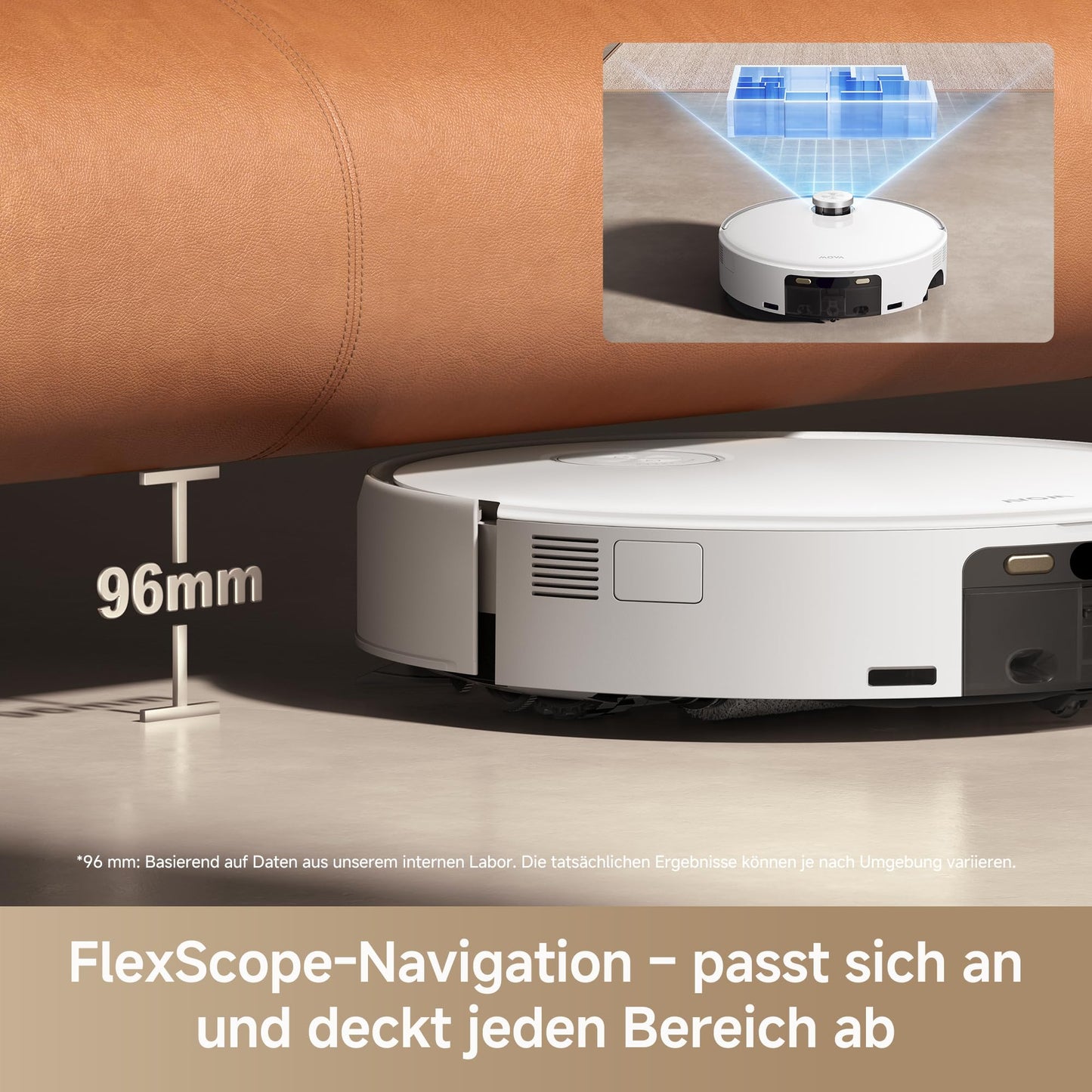 Mova Z60 Ultra Roller standalone vacuum robot, 26,000 Pa suction power, HydroForce wiping, MaxiReach technology, FlexScope radar with lifting function, AutoShield technology, triple anti-tangle. All-in-one station - RLZ73CE