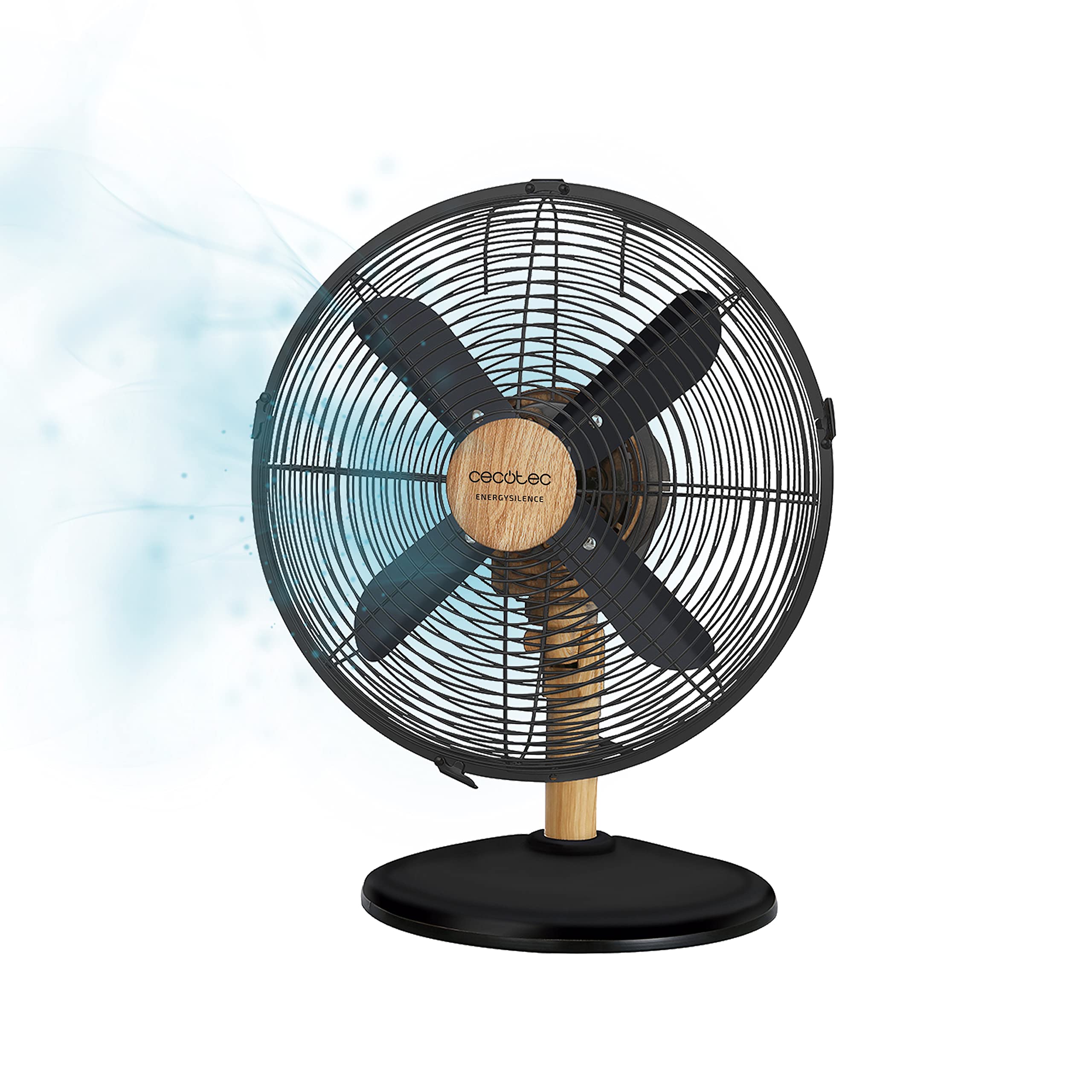 Cecotec table fan EnergySilence 600 WoodDesk. 40W, wood look finish, 12" diameter with 4 blades, 3 speeds, swivel function, height adjustable, maximum security. - 08230