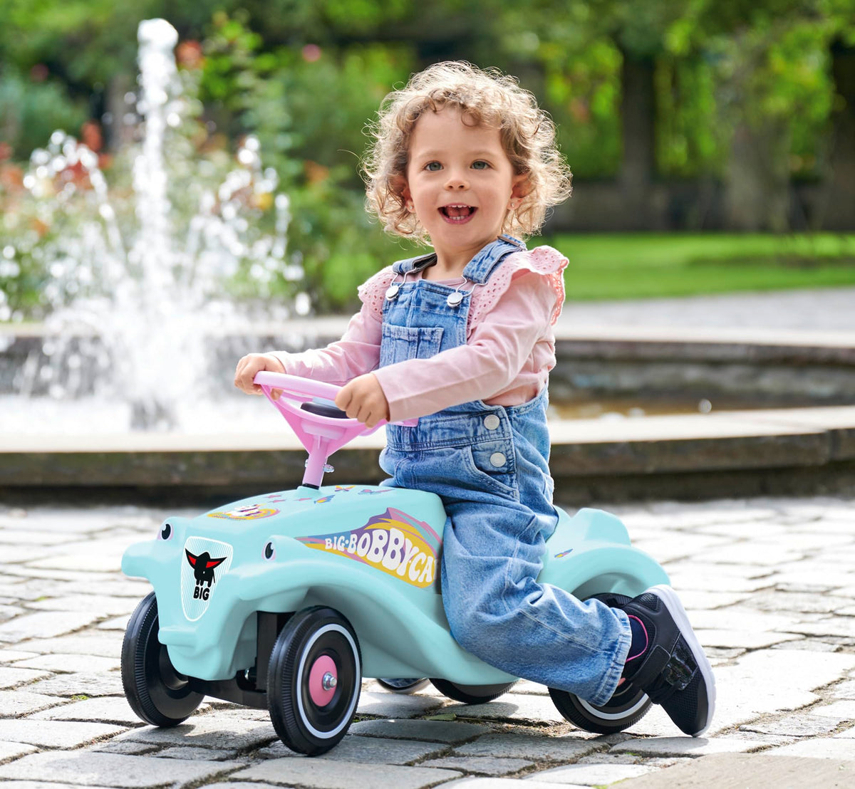 BIG-Bobby-Car-Classic Unicorn - Children's vehicle with unicorn design stickers, suitable for boys and girls, load capacity up to 50 kg, ride-on toy for kids aged 1 and up, Light Blue - 800056138