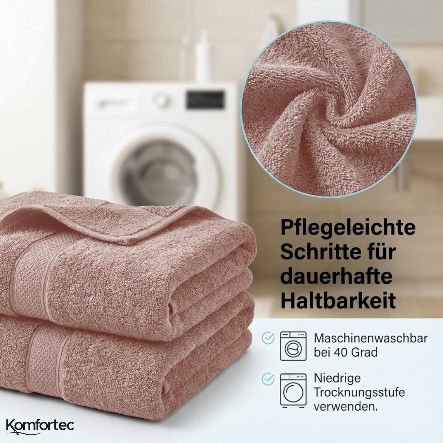 Komfortec set of 8 towels, 4 bath towels 70x140 cm & 4 hand towels 50x100 cm, 100% cotton terry cloth, fluffy and absorbent, anthracite gray/petal pink - 4er-50x100-und-4er-70x140-anthrazit-rosa