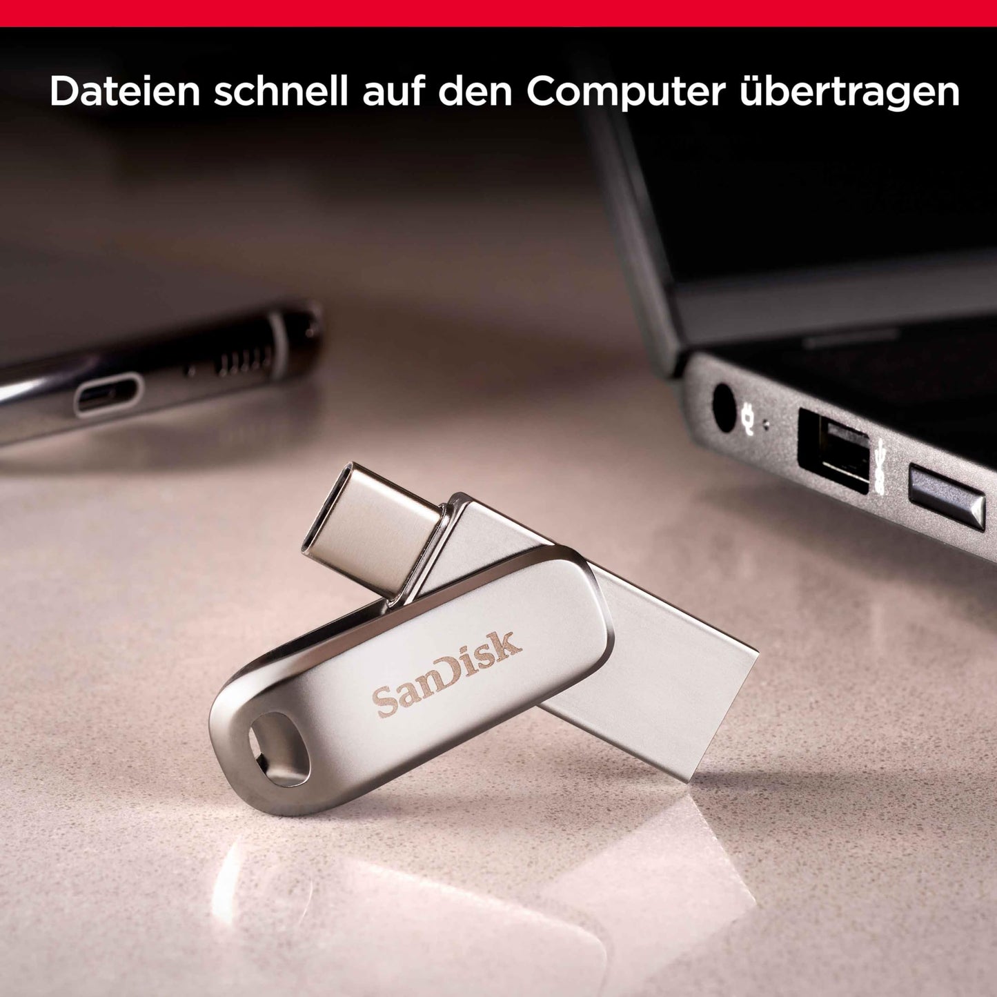 SANDISK Ultra Dual Drive Luxe USB Type-C & Type-A Drive, Smartphone Storage 1TB (Mobile Storage, USB 3.2 Gen 1, Rotating Design, 400MB/s Reading, USB Drive, Automatic Backup) Silver - SDDDC4-1T00-G46