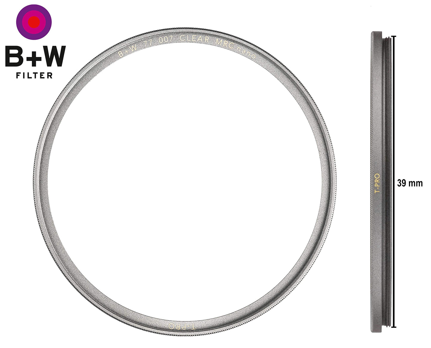 B&W 007 Protective Filter, Clear Filter (39mm, T-Pro, Titanium Finish, MRC Nano, 16x Coated, Super Slim, Premium) - 1097728