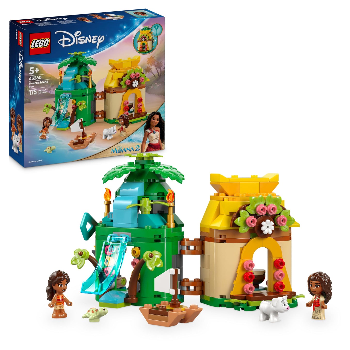 LEGO ǀ Disney Moana 2: Moana's Island Fun - Toy with 2 minifigures, a playhouse, a water slide & accessories - children's play set - birthday gift for girls aged 5 and over - 43260
