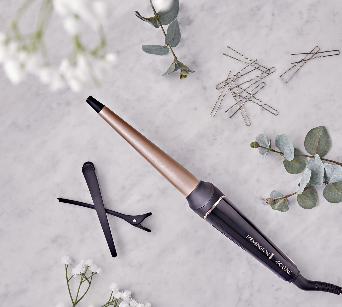 Remington curling iron large curls & natural waves [cone-shaped 25-38mm] PROluxe Midnight (OPTIheat technology, Pro+ setting for gentle styling, digital display, quick heating) CI91W1B