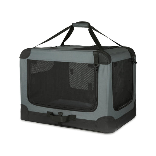 Amazon Basics 4-Door Foldable Travel Crate for Dogs, Cats, Rabbits & Other Small Animals, Gray, M 76 cm x 54 cm x 54 cm - 12002N-30-APL