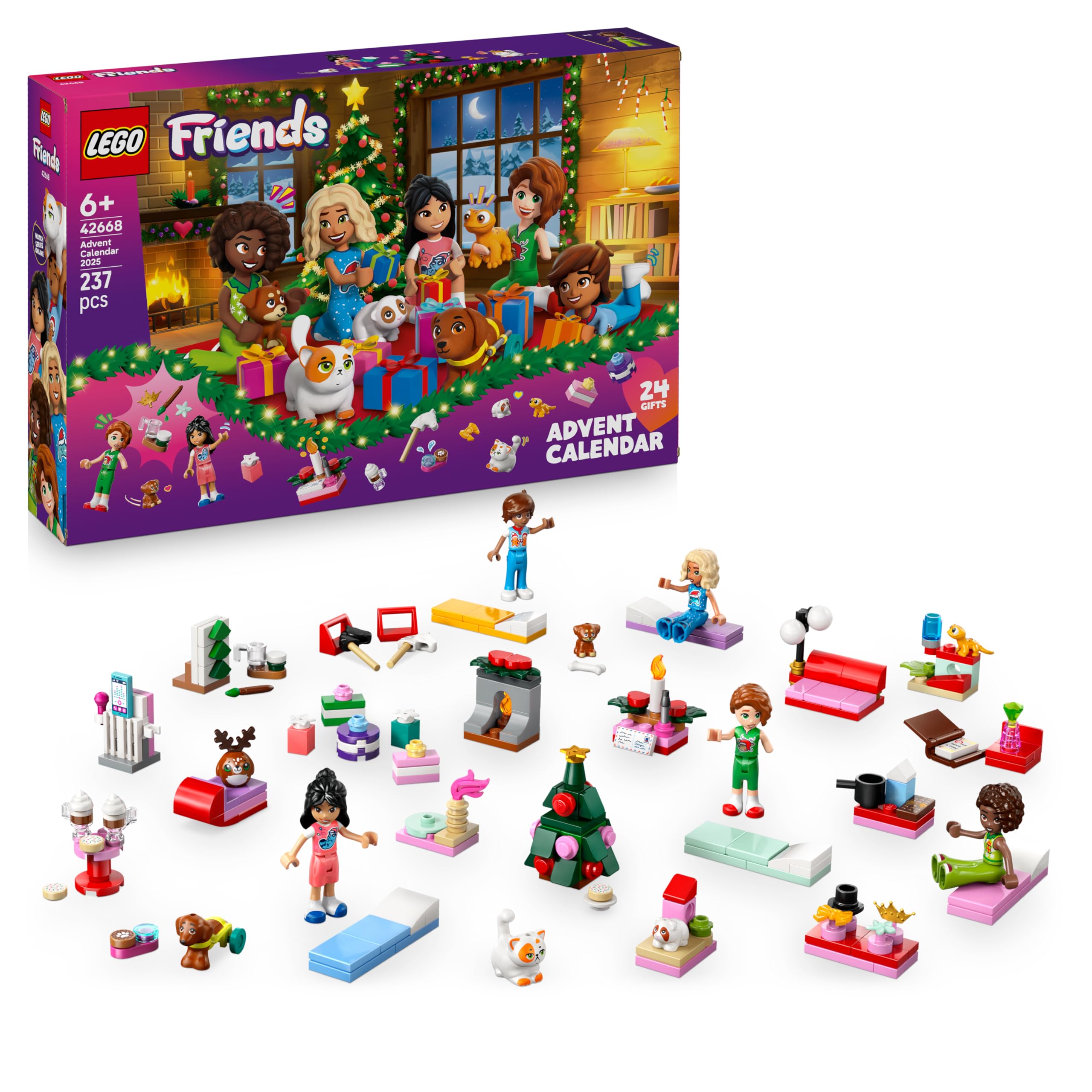 LEGO Friends Advent Calendar 2025 - Christmas toy with 24 surprises including 5 minifigures, 5 animal figures and lots of accessories - children's gift for girls and boys aged 6 and over - 42668