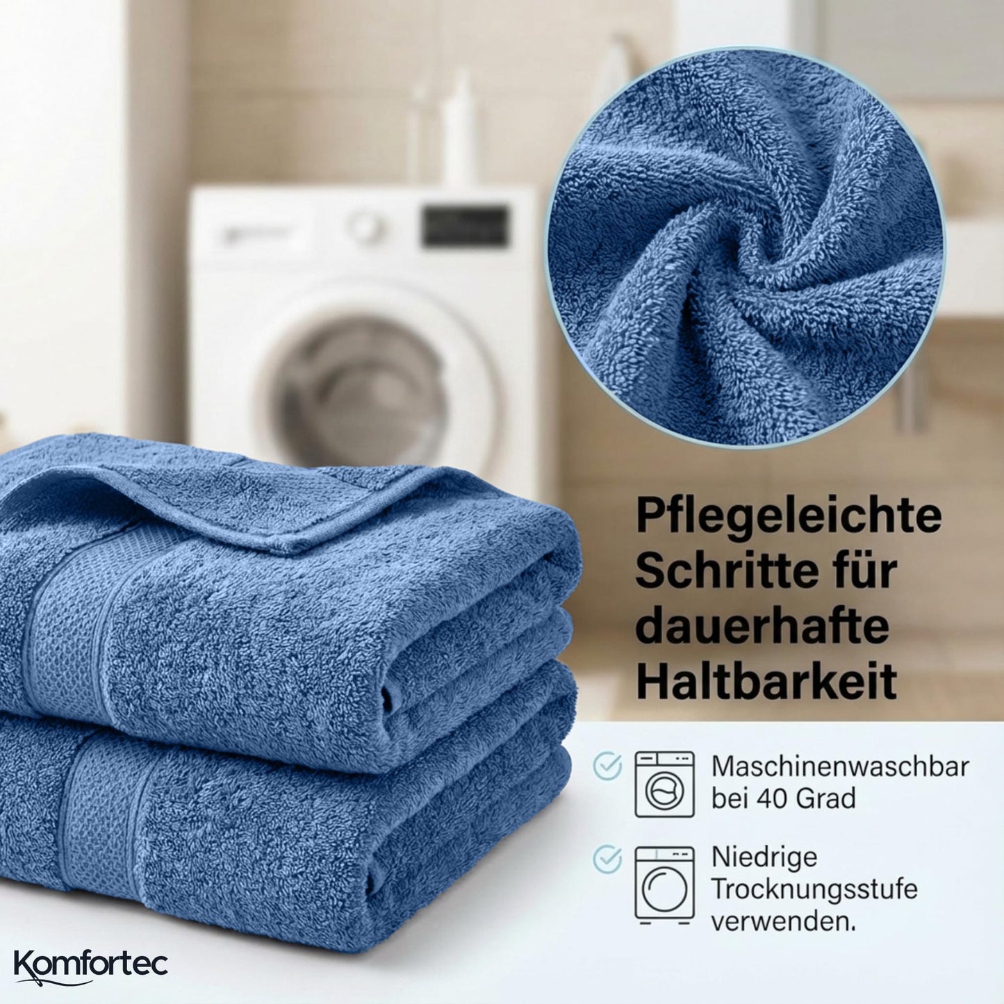 Komfortec set of 8 towels, 4 bath towels 70x140 cm & 4 hand towels 50x100 cm, 100% cotton terry cloth, fluffy and absorbent, anthracite/light blue - 4er-50x100-und-4er-70x140-anth-hellblau