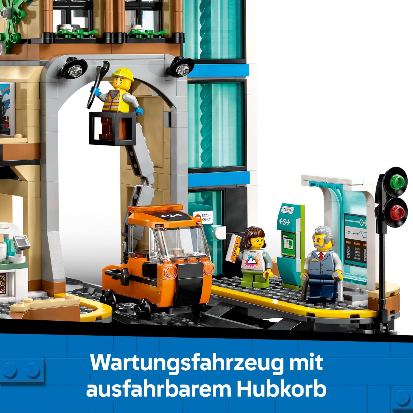 LEGO City Trains Central Station - maintenance vehicle toy, working lift, 2 platforms & 1 piece of track as well as 6 minifigures - creative gift for boys and girls aged 7 and up - 60469