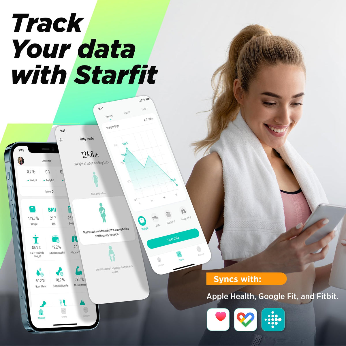 RunSTAR Cântar de grăsime corporală, cântar digital pentru persoane cu display mare, analizor pentru 13 valori esențiale ale corpului, cu sincronizare prin aplicație, Negru Aurit - FG2210-G