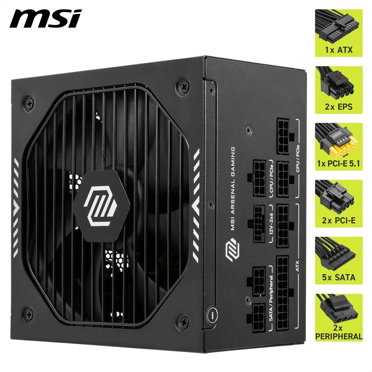 MSI MAG A650GLS PCIE5 Sursă, 650W, 80 Plus Gold, ATX 3.1, Suport GPU PCIe 5.1, 12V-2x6 nativ, Conector 12V-2x6 bicolor, Sursă ATX, Cablu modular - 306-7ZPHY11-HD8