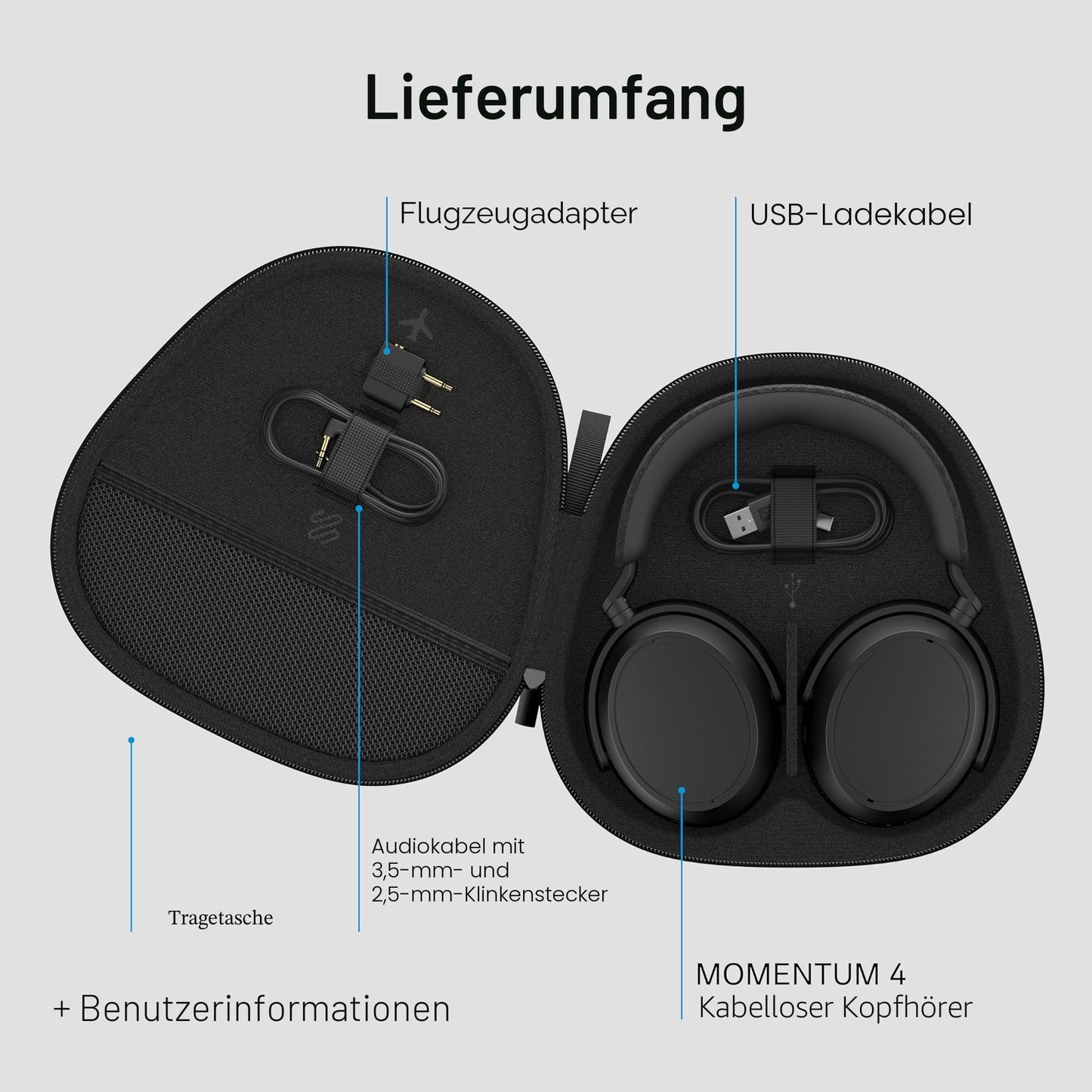 Sennheiser MOMENTUM 4 Wireless Noise Canceling Headphones - Bluetooth headphone headset for crystal clear calls with adaptive noise cancellation, over-ear, 60 h battery, foldable, graphite - 700383