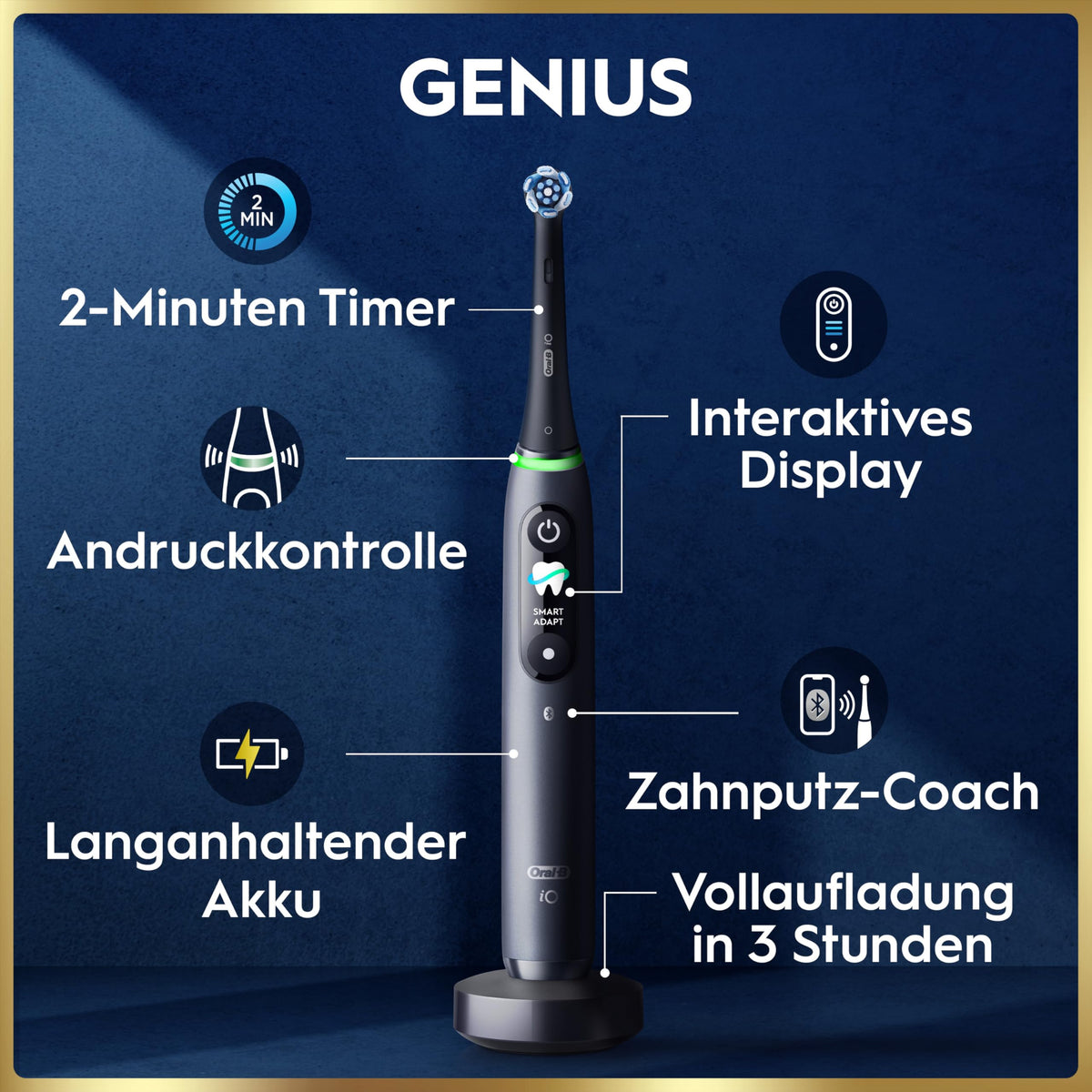 Oral-B iO - our most advanced technology with individually powered bristles and a dentist-inspired round brush head.