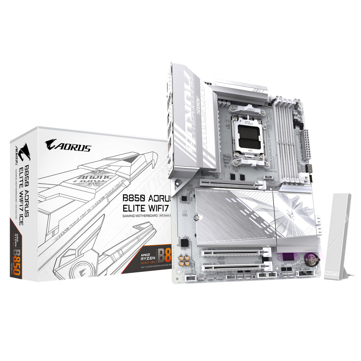 Placa de bază GIGABYTE B850 AORUS Elite WIFI7 - compatibilă cu procesoarele AMD Ryzen 9000 Serie, VRM digital cu 14+2+2 faze, suport pentru memorie DDR5 de până la 8200MHz (OC), 1xPCIe 5.0 + 2xPCIe 4.0 M.2, LAN de 2,5, WiFi 7, USB 3.2 Gen 2x2.