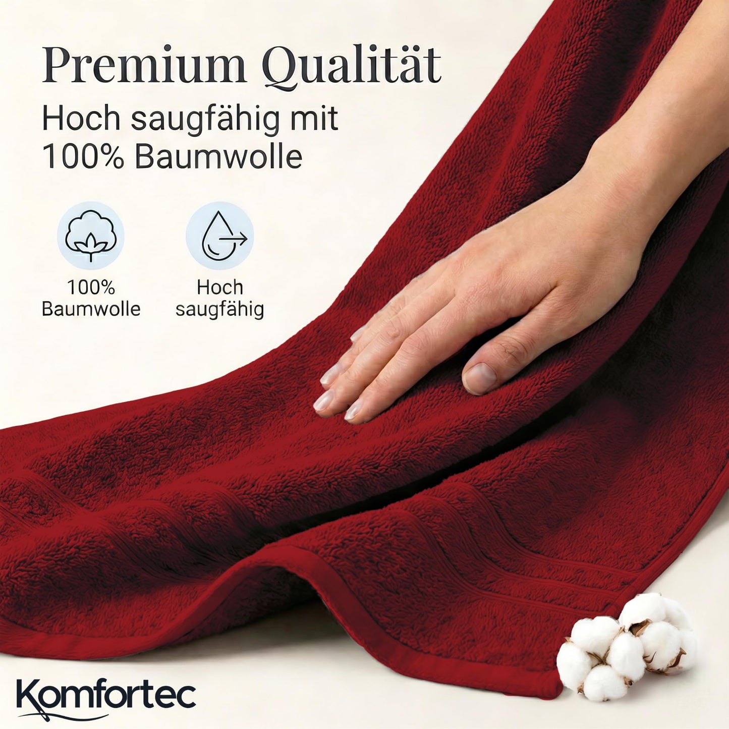 Komfortec 2 sauna towel set 80x200 cm, large sauna towels made of 100% cotton, sauna towels, fluffy and absorbent, quick-drying, aurora red - 2er-80x200-aurorarot