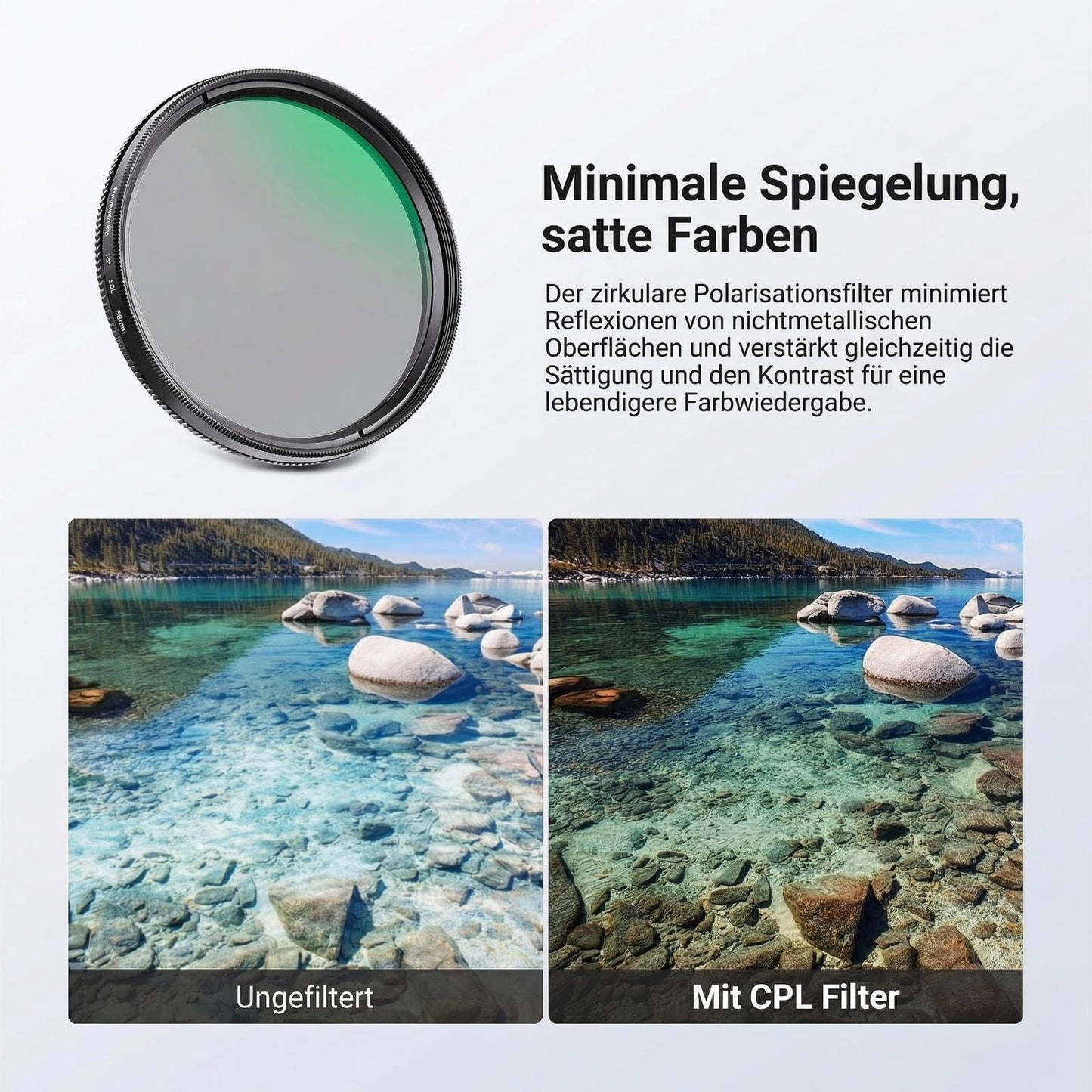 NEEWER 58 mm variable ND + CPL + UV filter set, pack of 3, multi-coated gray filter (ND2-400) circular polarization filter camera lens polarizing filter, photo accessories with carrying case lens caps - NW