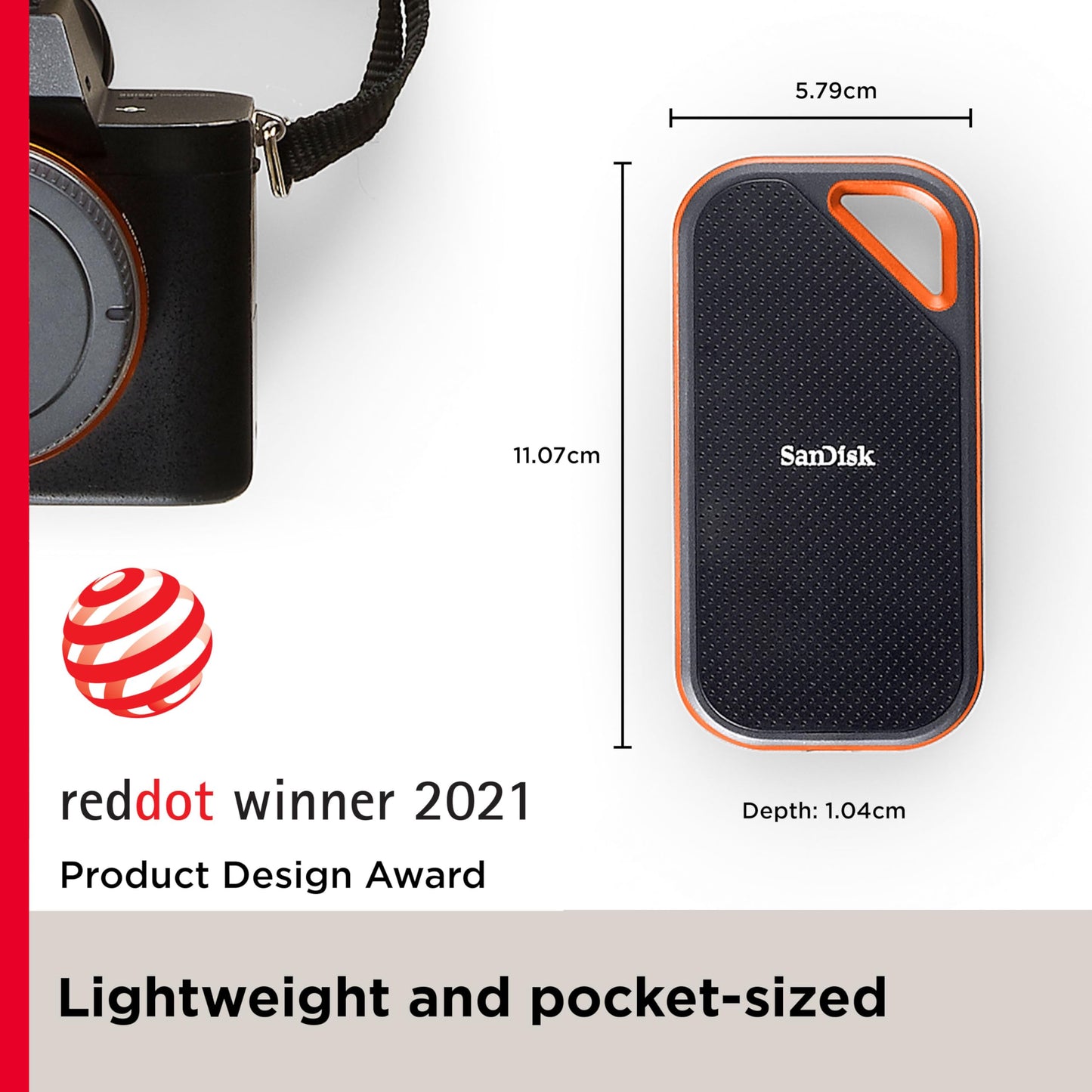 SanDisk Extreme PRO Portable SSD 2TB (external SSD, NVMe SSD performance, 2.5 inch, 2,000 MB/s read and write, AES encryption, IP65 water and dust protection) gray - SDSSDE81-2T00-G25