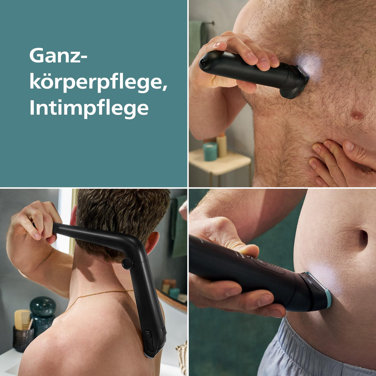 Philips Bodygroom Series 7000 – Trimmer for men, flexible 2D shaving head with triple protection - interchangeable shaving heads, suitable for intimate areas, 100% waterproof, 120 minutes of runtime, model BG7480/15