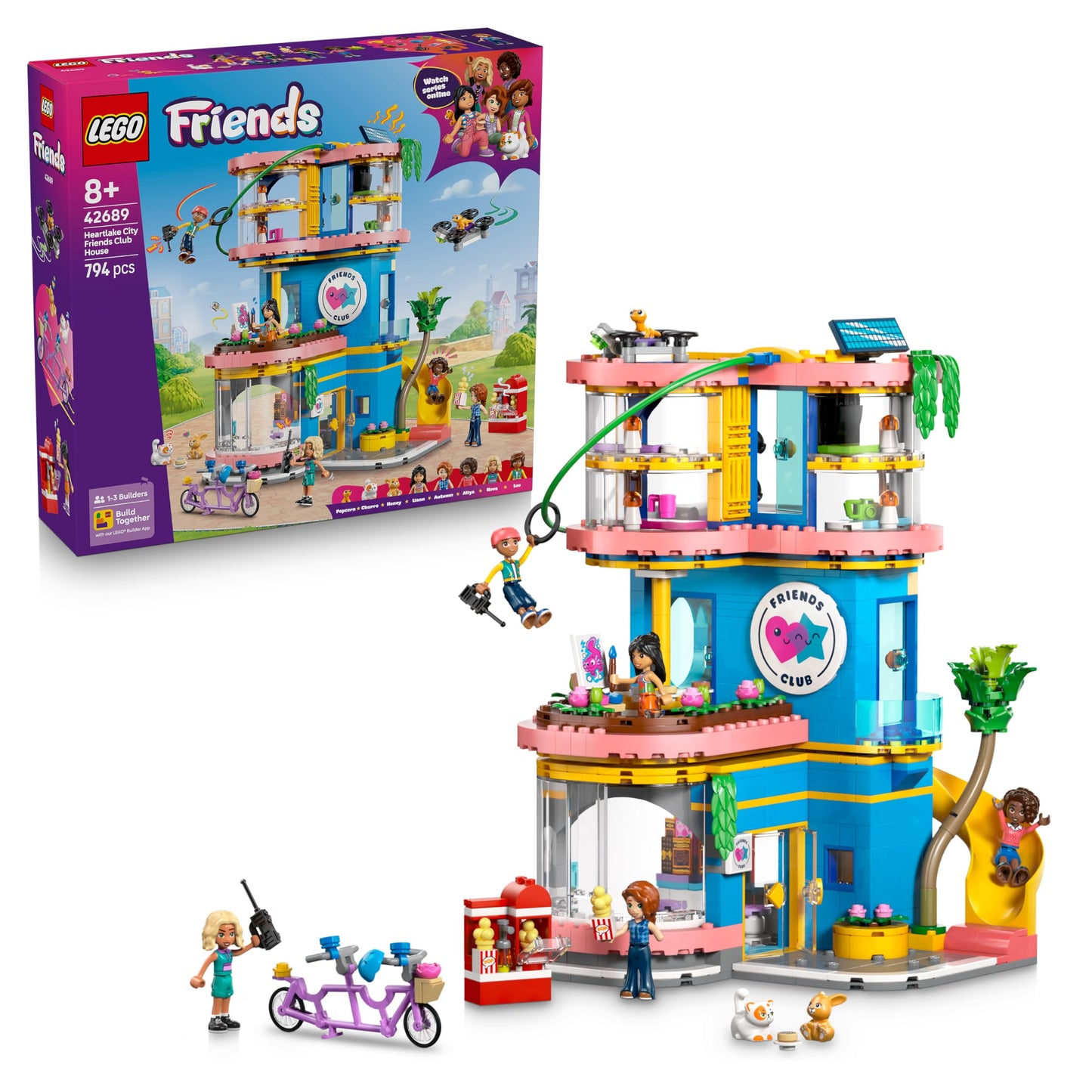 LEGO Friends Heartlake City Clubhouse of Friends - Miniature playset with 5 mini dolls, 3 animal figures including toy cat & accessories - Birthday gift for girls aged 8 and up - 42689