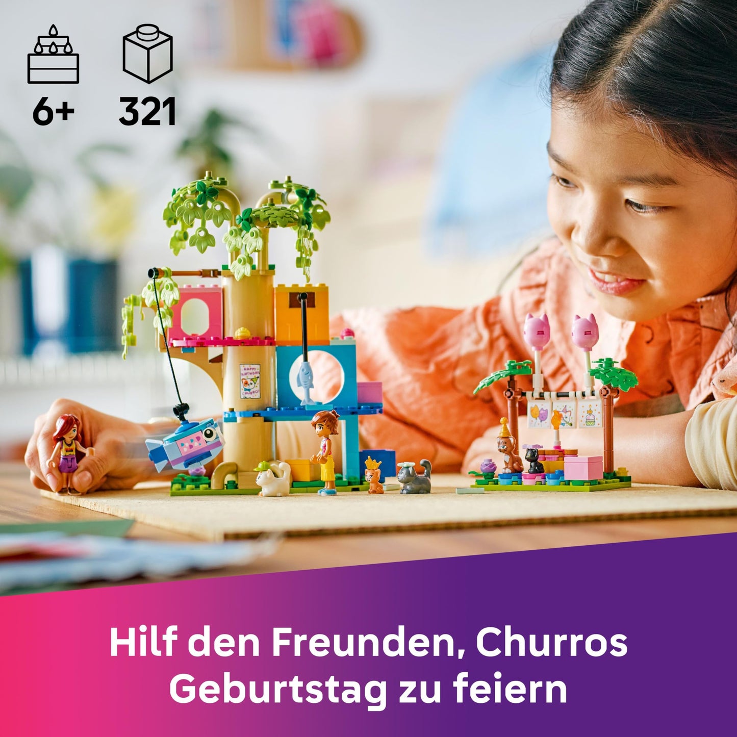 LEGO Friends Cat Birthday Party & Tree House - Toy with 2 Minifigures & 5 Animal Figures - Rotating Table, Piñata & Fun Accessories - Creative Gift for Girls Ages 6 and Up - 42666